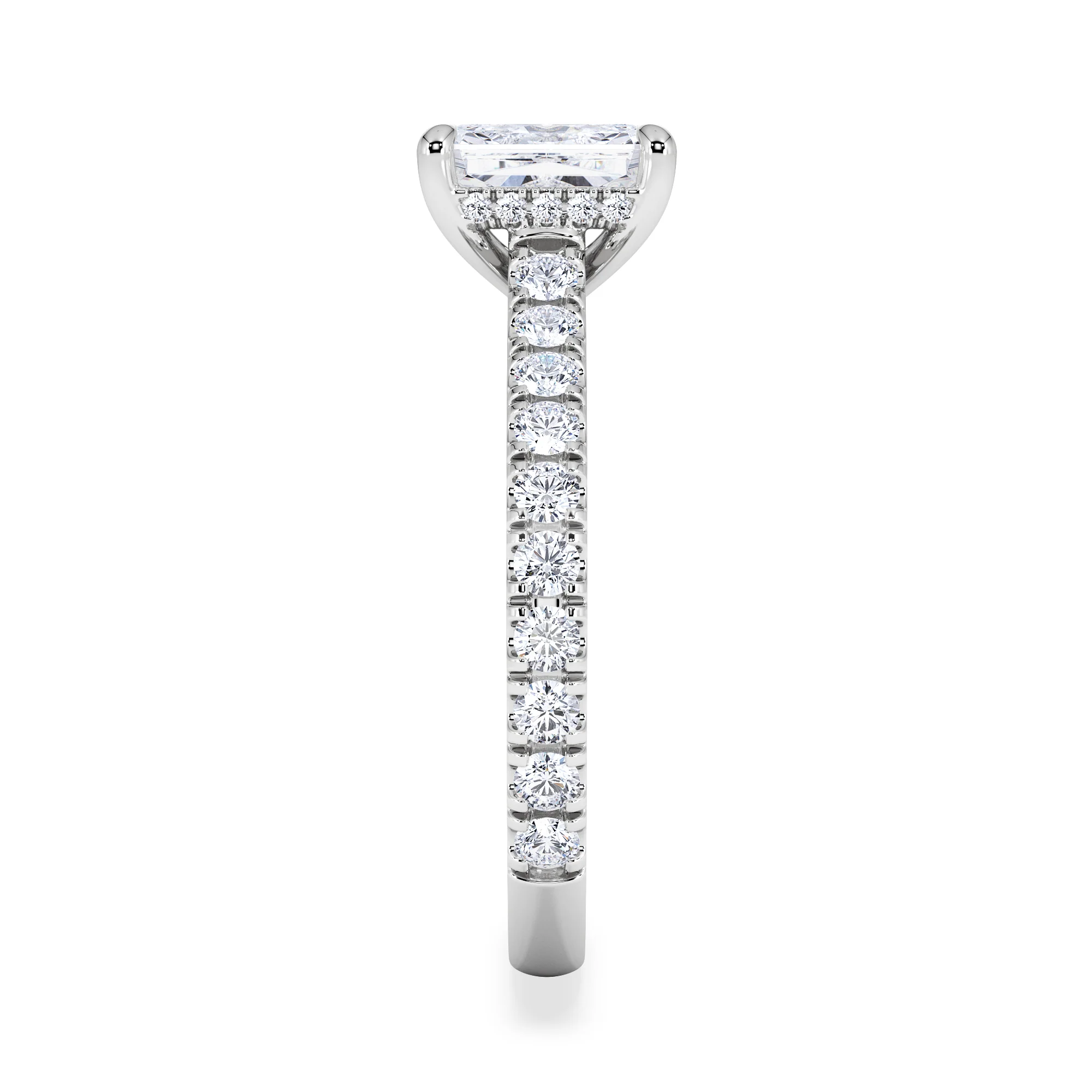Amora Radiant 1.00ct Hidden Halo Lab Diamond Engagement Ring With Side Stones Set in Platinum - Image 4