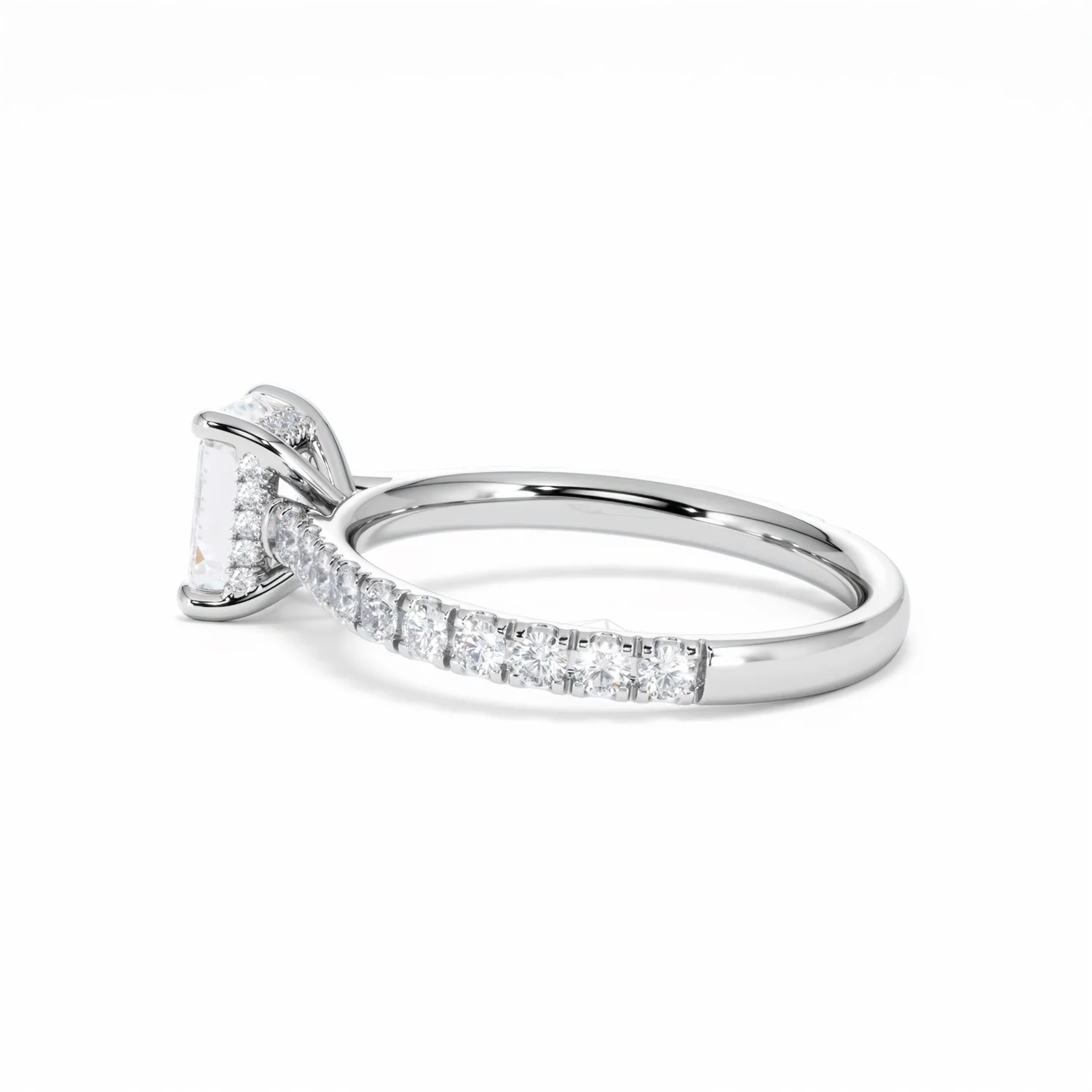 Amora Radiant 1.00ct Hidden Halo Lab Diamond Engagement Ring With Side Stones Set in Platinum - Image 65