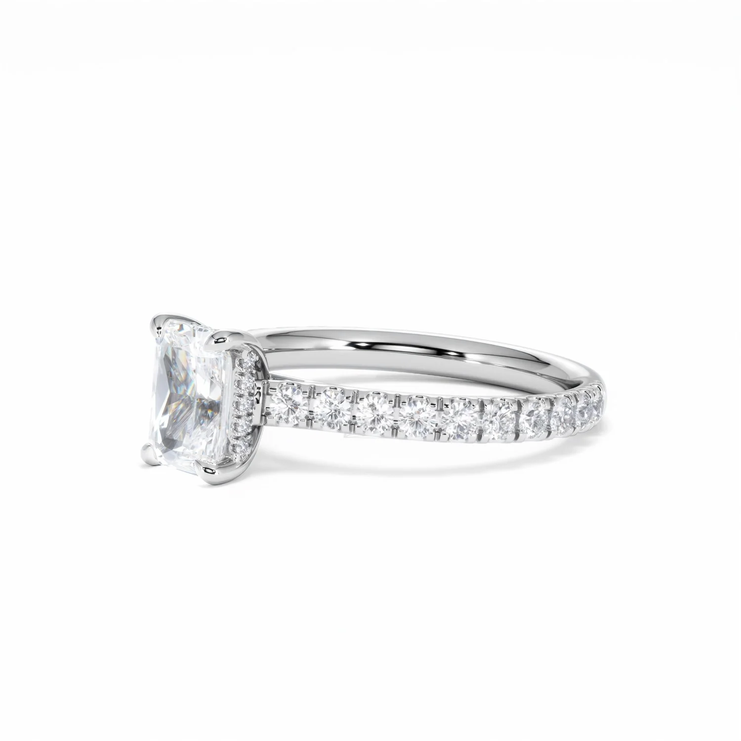Amora Radiant 1.00ct Hidden Halo Lab Diamond Engagement Ring With Side Stones Set in Platinum - Image 79