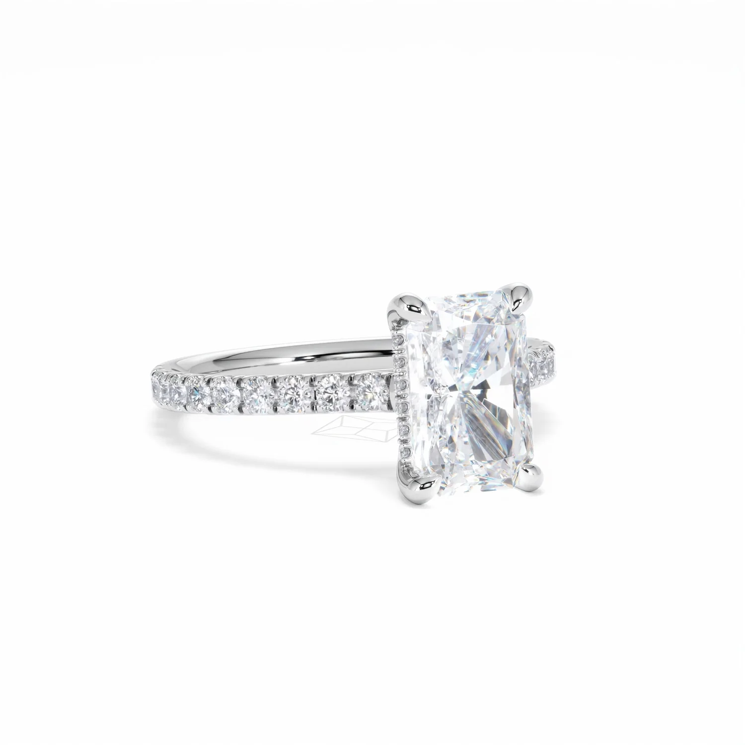 Amora Radiant 2.00ct Hidden Halo Lab Diamond Engagement Ring With Side Stones Set in 18K White Gold - Image 14