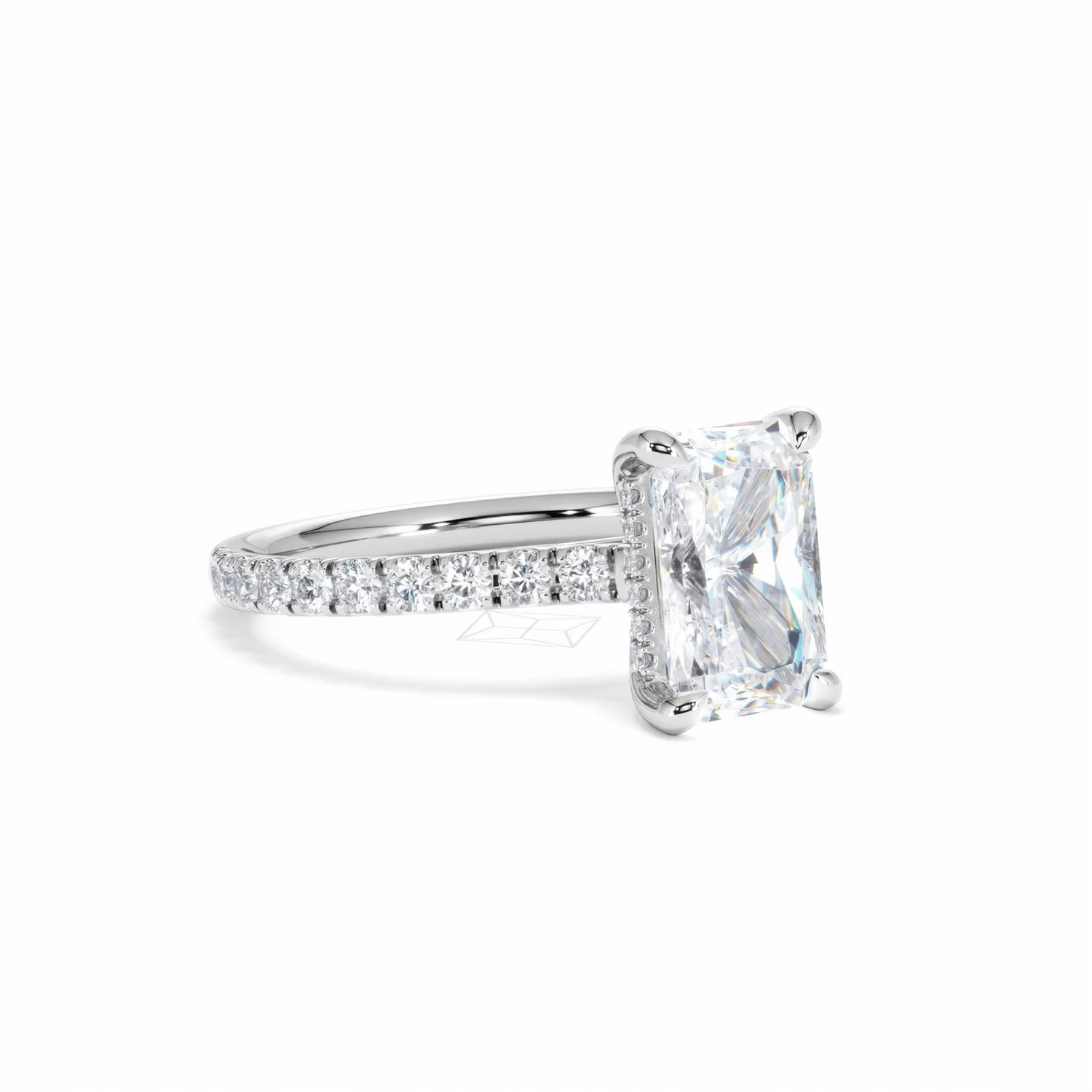 Amora Radiant 2.00ct Hidden Halo Lab Diamond Engagement Ring With Side Stones Set in 18K White Gold - Image 16