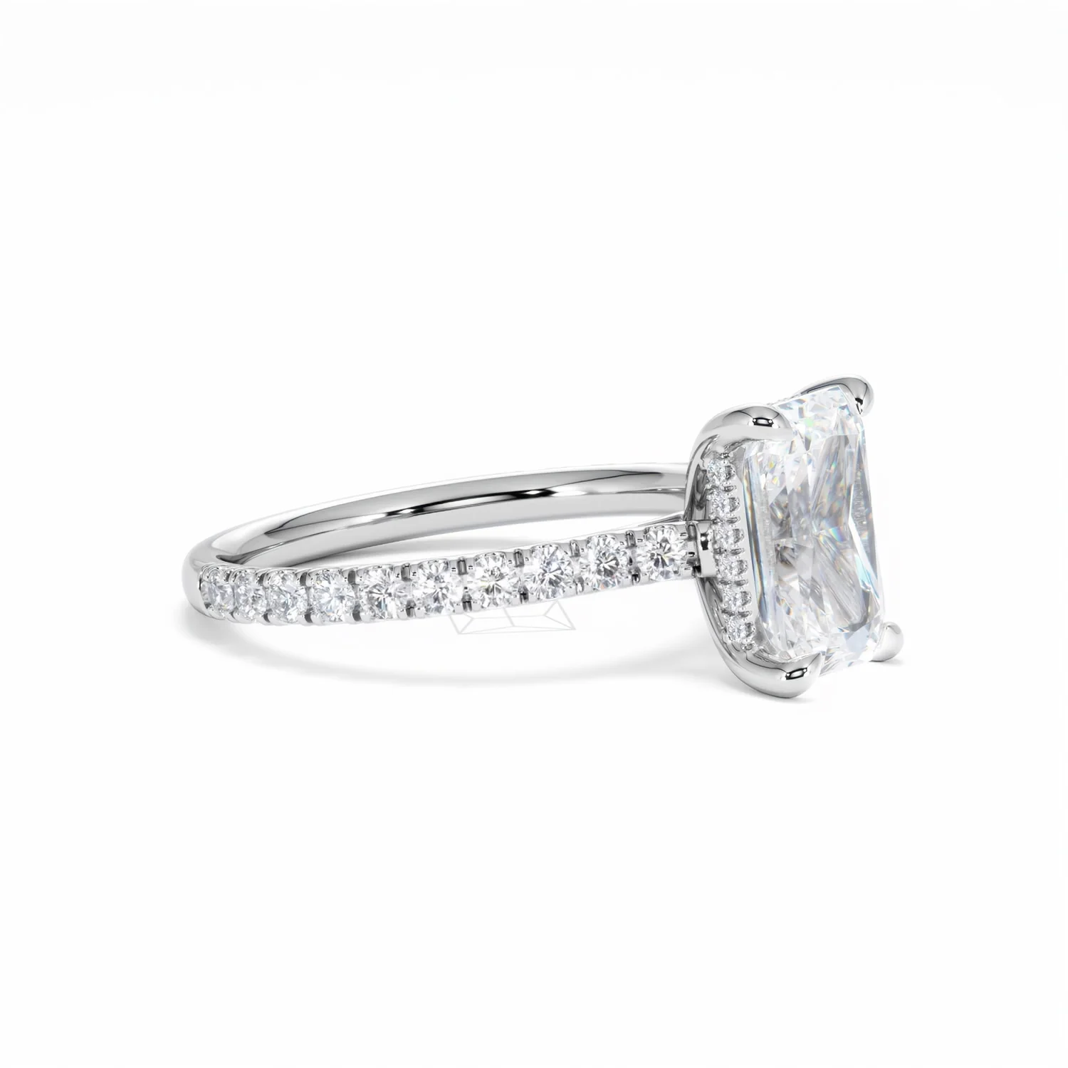 Amora Radiant 2.00ct Hidden Halo Lab Diamond Engagement Ring With Side Stones Set in 18K White Gold - Image 21