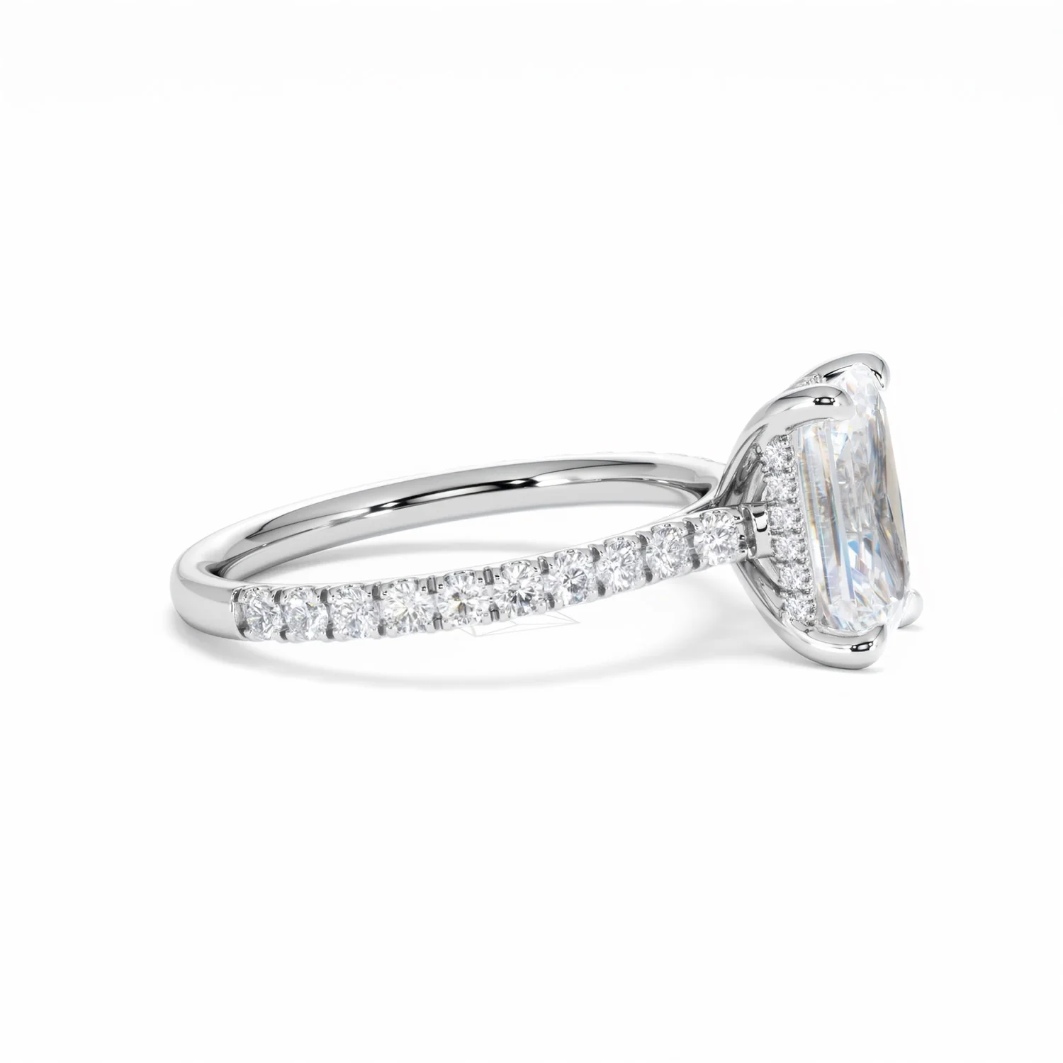 Amora Radiant 2.00ct Hidden Halo Lab Diamond Engagement Ring With Side Stones Set in 18K White Gold - Image 25