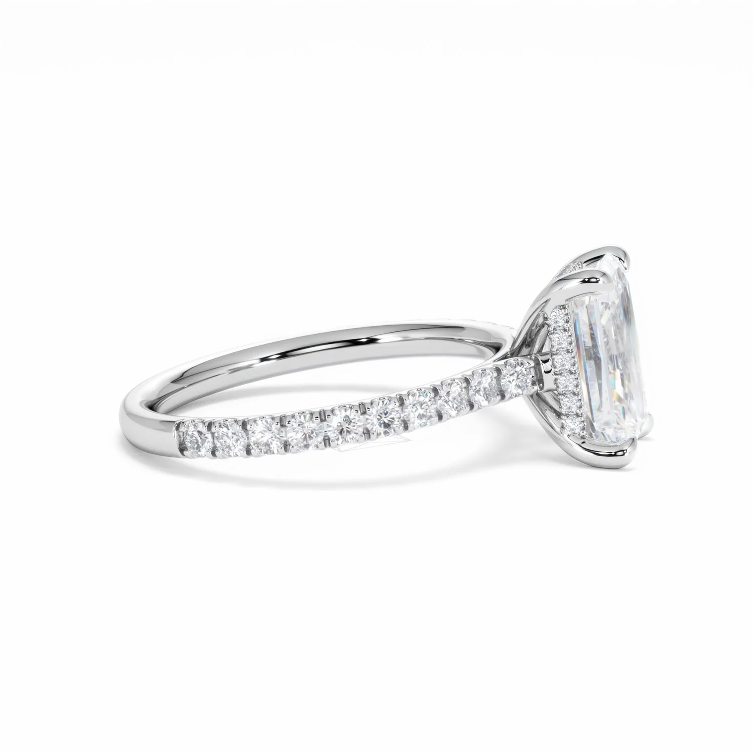 Amora Radiant 2.00ct Hidden Halo Lab Diamond Engagement Ring With Side Stones Set in 18K White Gold - Image 26