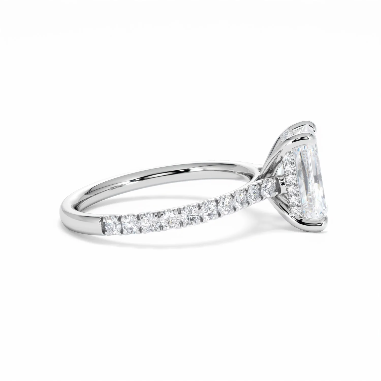 Amora Radiant 2.00ct Hidden Halo Lab Diamond Engagement Ring With Side Stones Set in 18K White Gold - Image 28