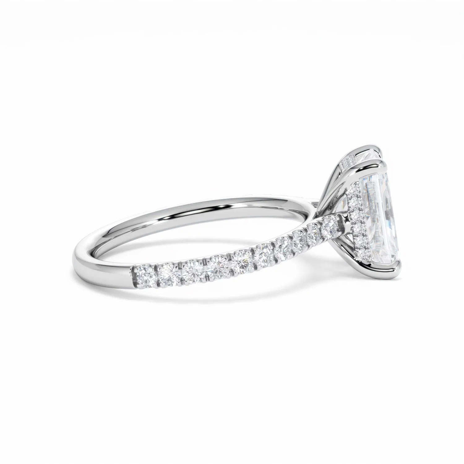 Amora Radiant 2.00ct Hidden Halo Lab Diamond Engagement Ring With Side Stones Set in 18K White Gold - Image 29