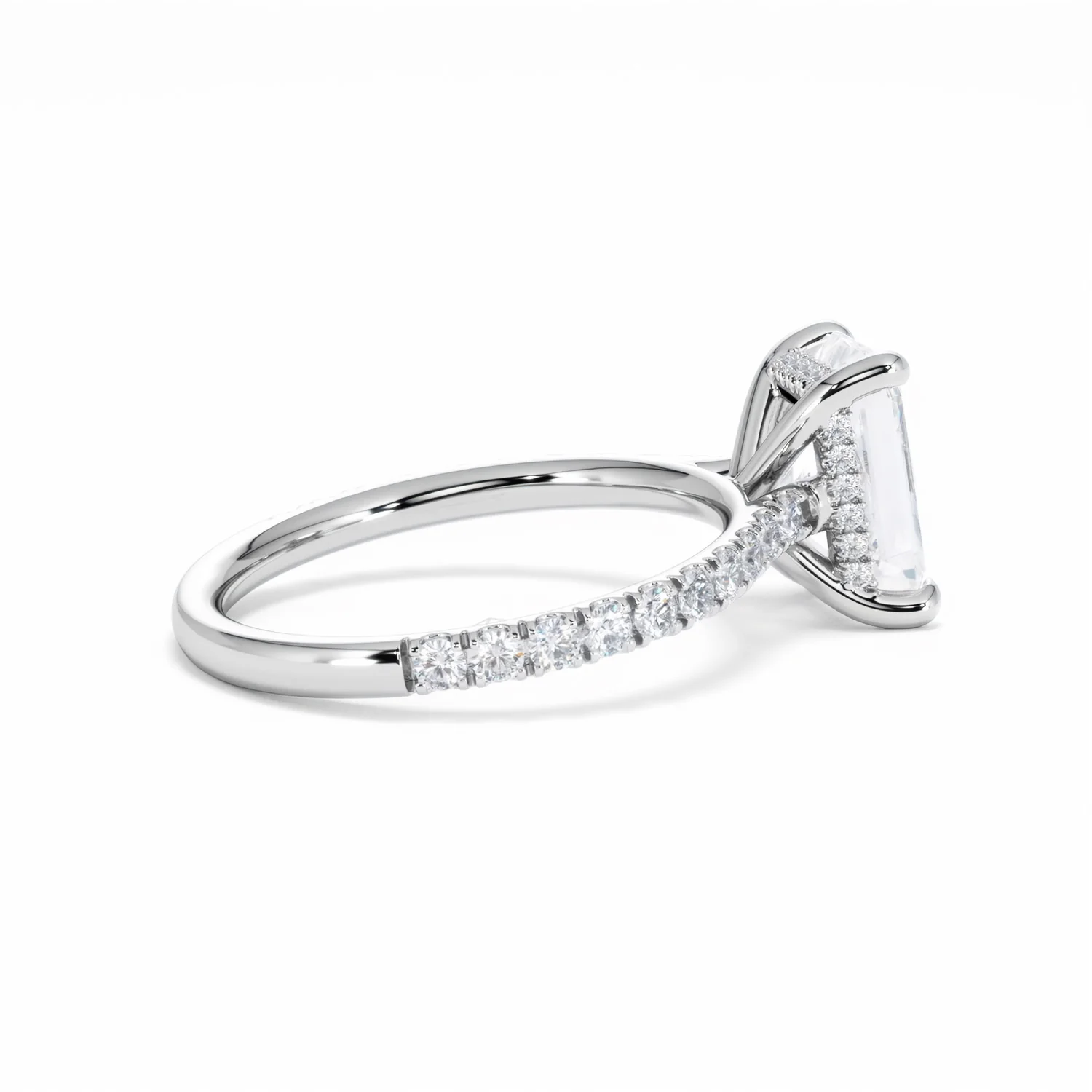 Amora Radiant 2.00ct Hidden Halo Lab Diamond Engagement Ring With Side Stones Set in 18K White Gold - Image 33