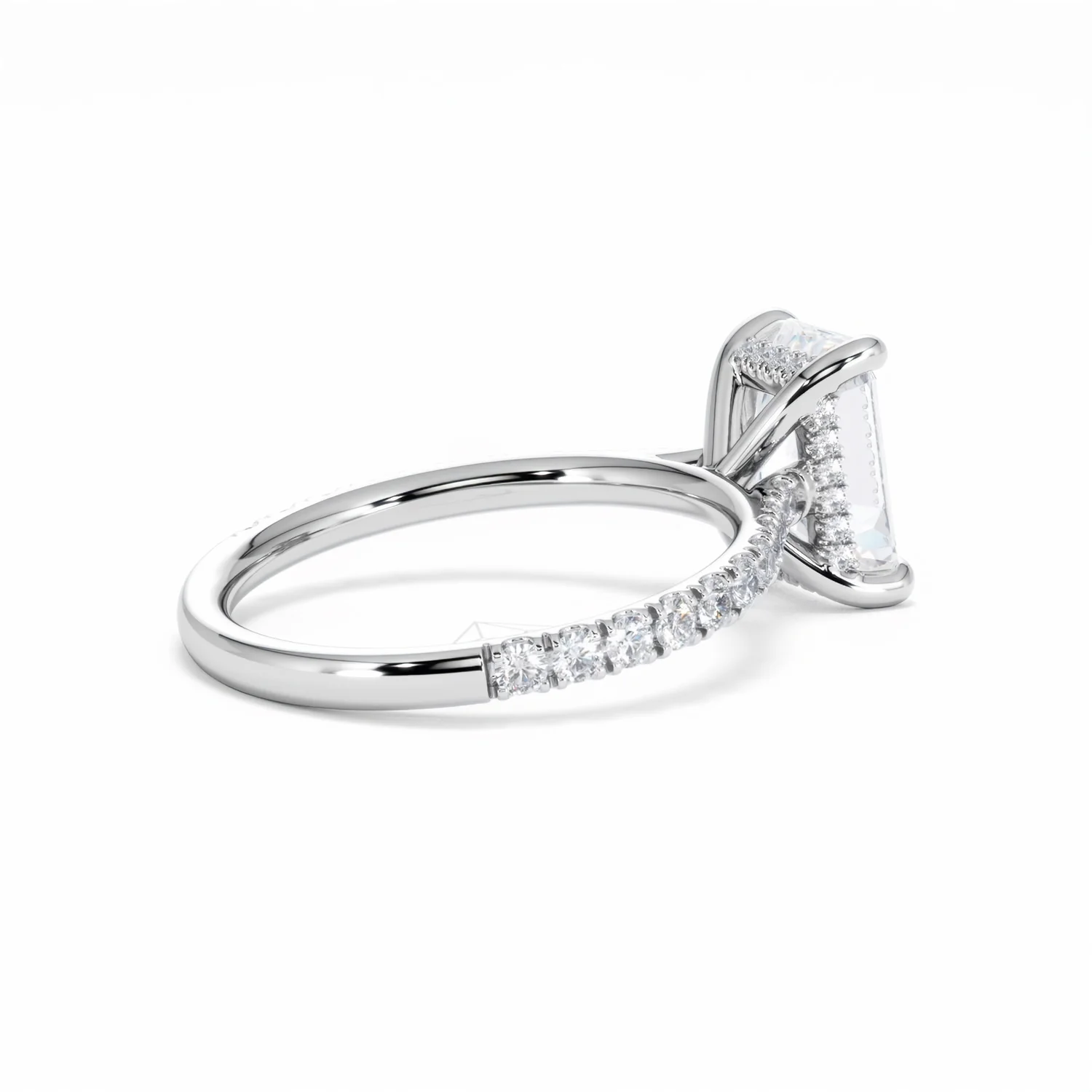 Amora Radiant 2.00ct Hidden Halo Lab Diamond Engagement Ring With Side Stones Set in 18K White Gold - Image 36