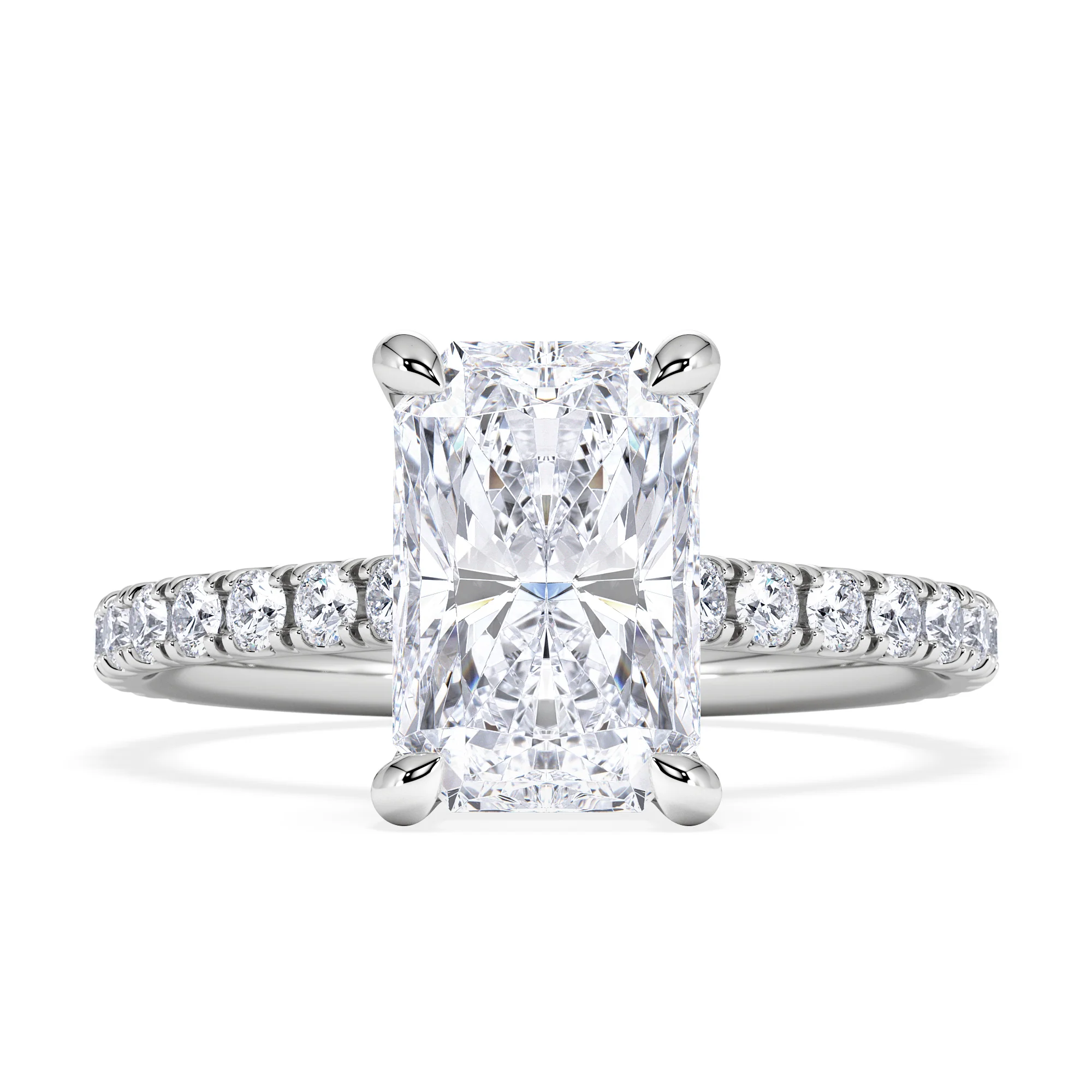 Amora Radiant 2.00ct Hidden Halo Lab Diamond Engagement Ring With Side Stones Set in 18K White Gold - Image 6