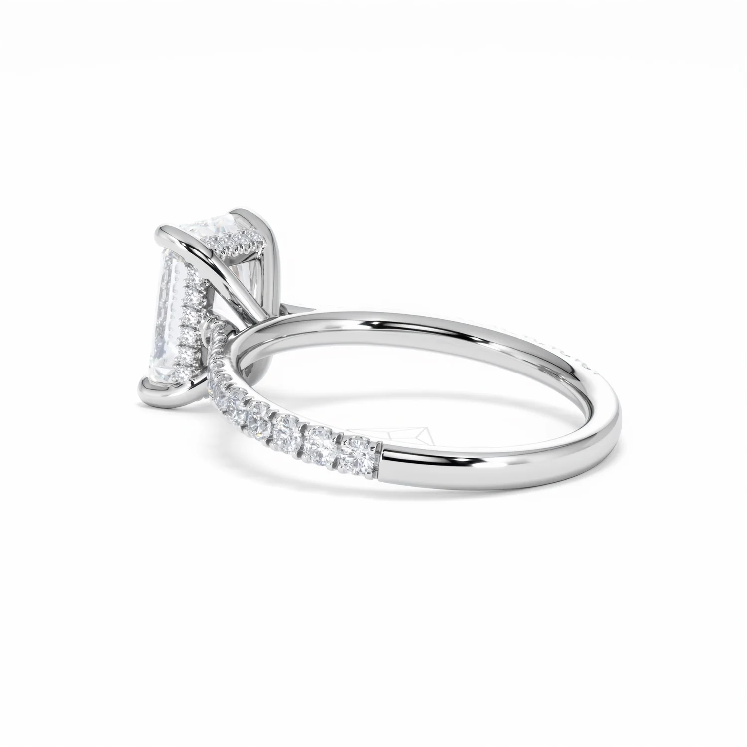 Amora Radiant 2.00ct Hidden Halo Lab Diamond Engagement Ring With Side Stones Set in 18K White Gold - Image 60