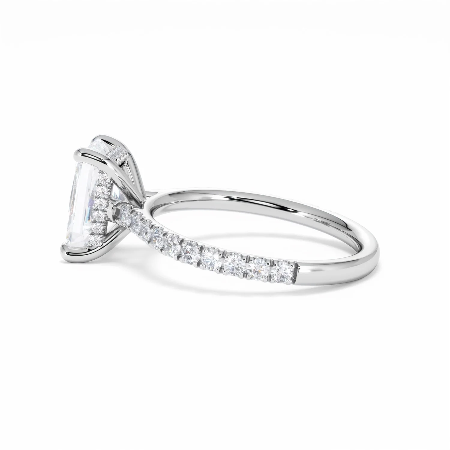 Amora Radiant 2.00ct Hidden Halo Lab Diamond Engagement Ring With Side Stones Set in 18K White Gold - Image 66