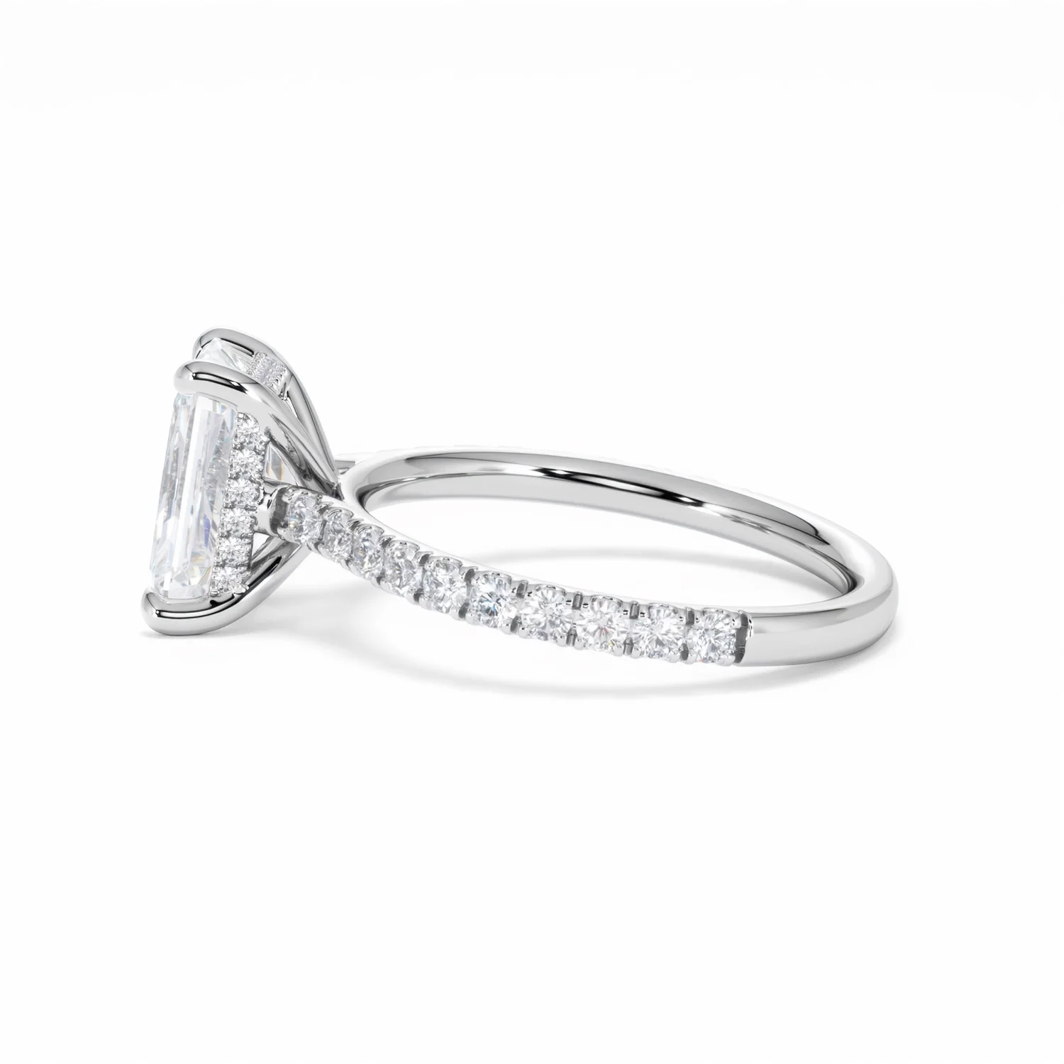 Amora Radiant 2.00ct Hidden Halo Lab Diamond Engagement Ring With Side Stones Set in 18K White Gold - Image 68