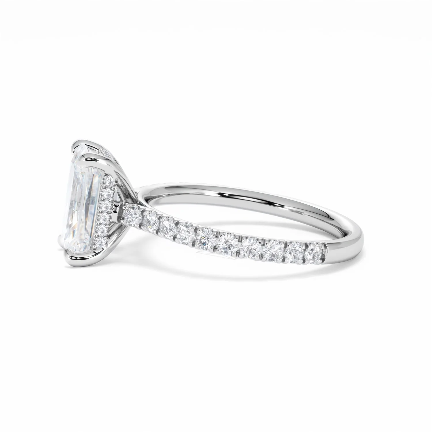 Amora Radiant 2.00ct Hidden Halo Lab Diamond Engagement Ring With Side Stones Set in 18K White Gold - Image 71