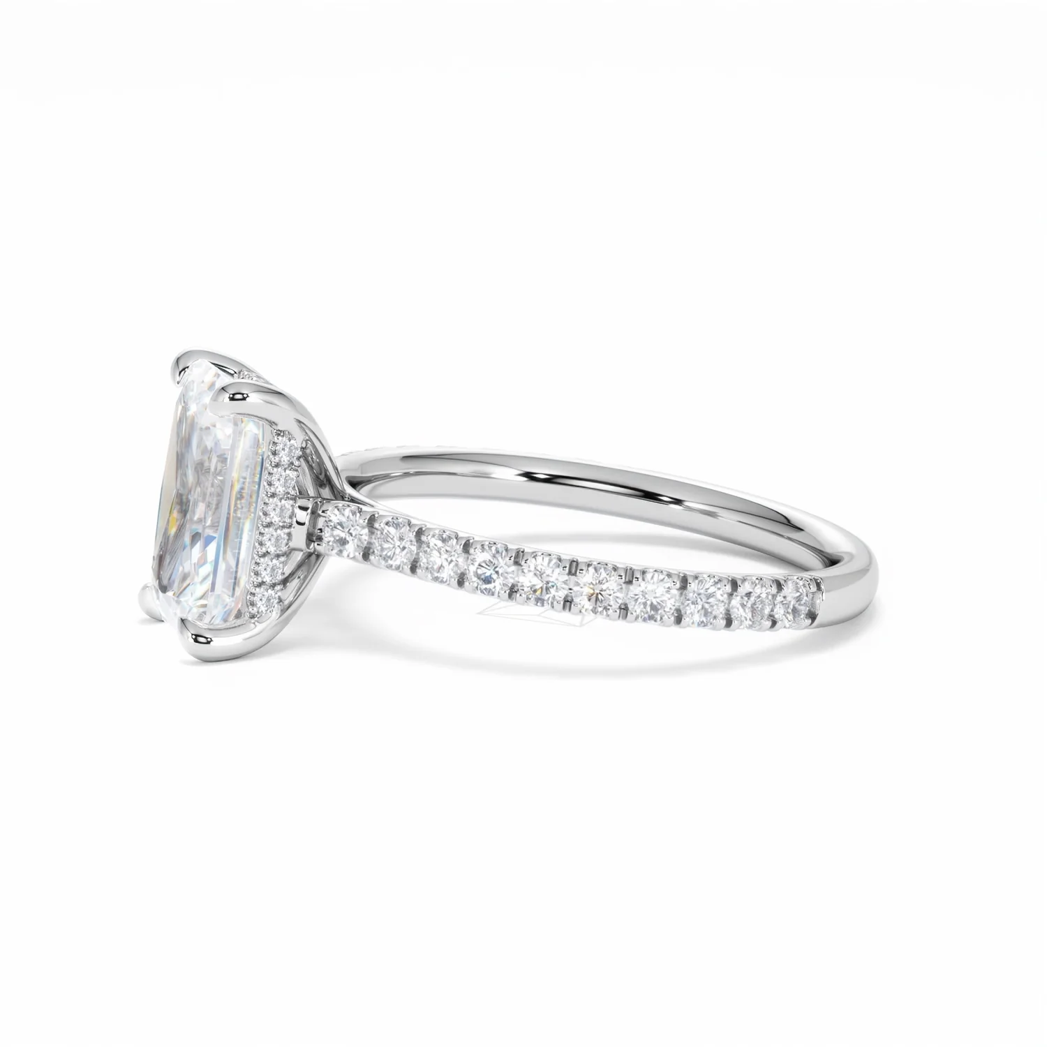 Amora Radiant 2.00ct Hidden Halo Lab Diamond Engagement Ring With Side Stones Set in 18K White Gold - Image 73