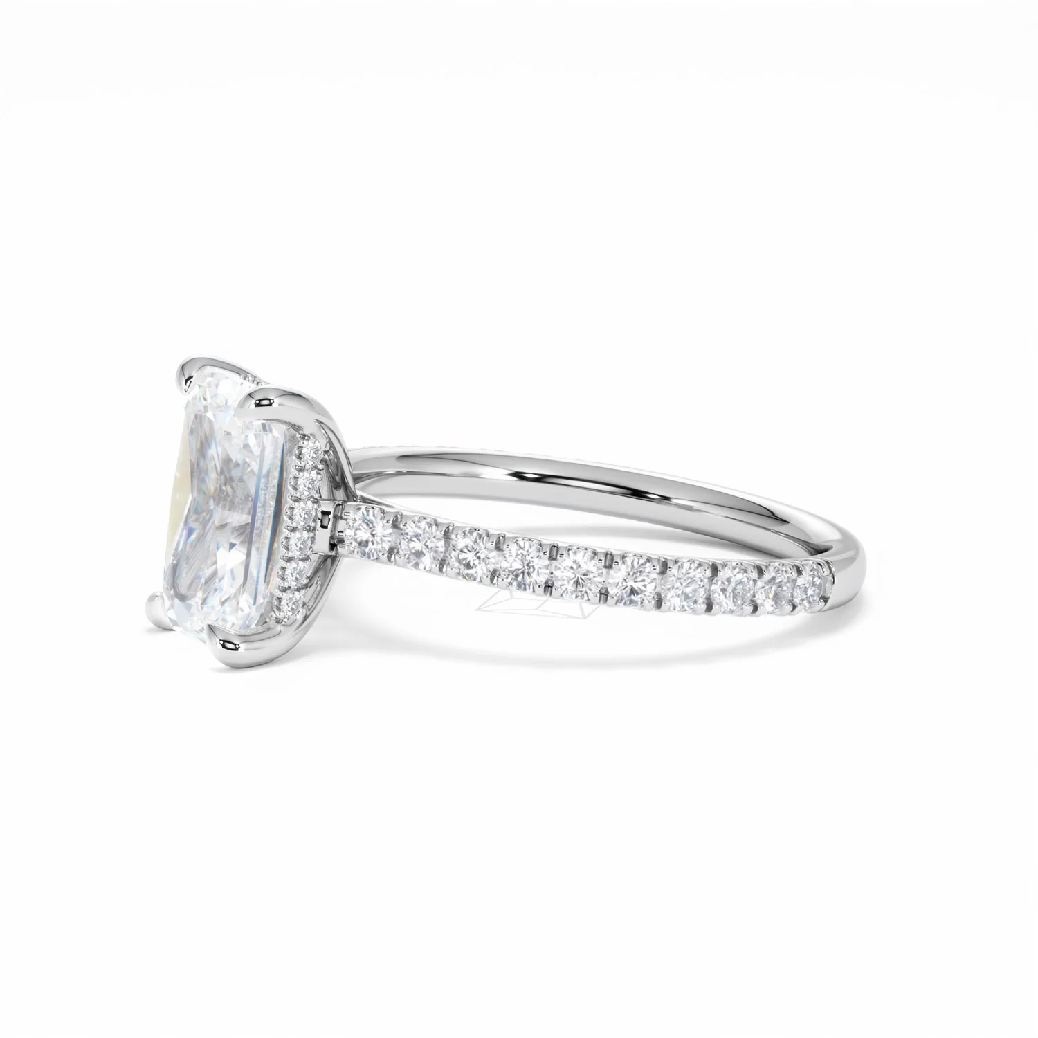 Amora Radiant 2.00ct Hidden Halo Lab Diamond Engagement Ring With Side Stones Set in 18K White Gold - Image 75
