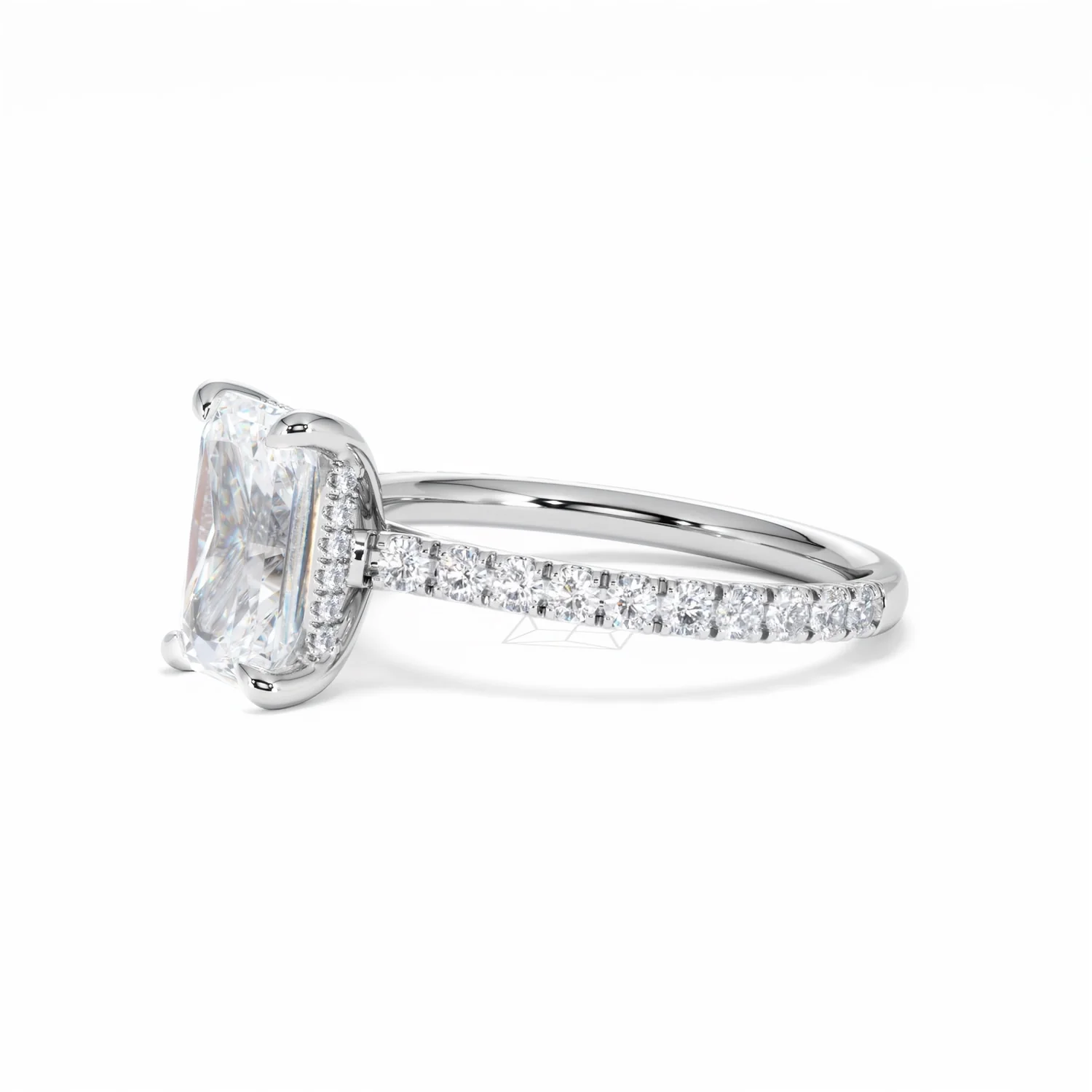 Amora Radiant 2.00ct Hidden Halo Lab Diamond Engagement Ring With Side Stones Set in 18K White Gold - Image 76