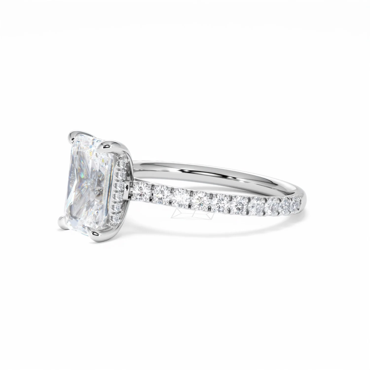 Amora Radiant 2.00ct Hidden Halo Lab Diamond Engagement Ring With Side Stones Set in 18K White Gold - Image 77