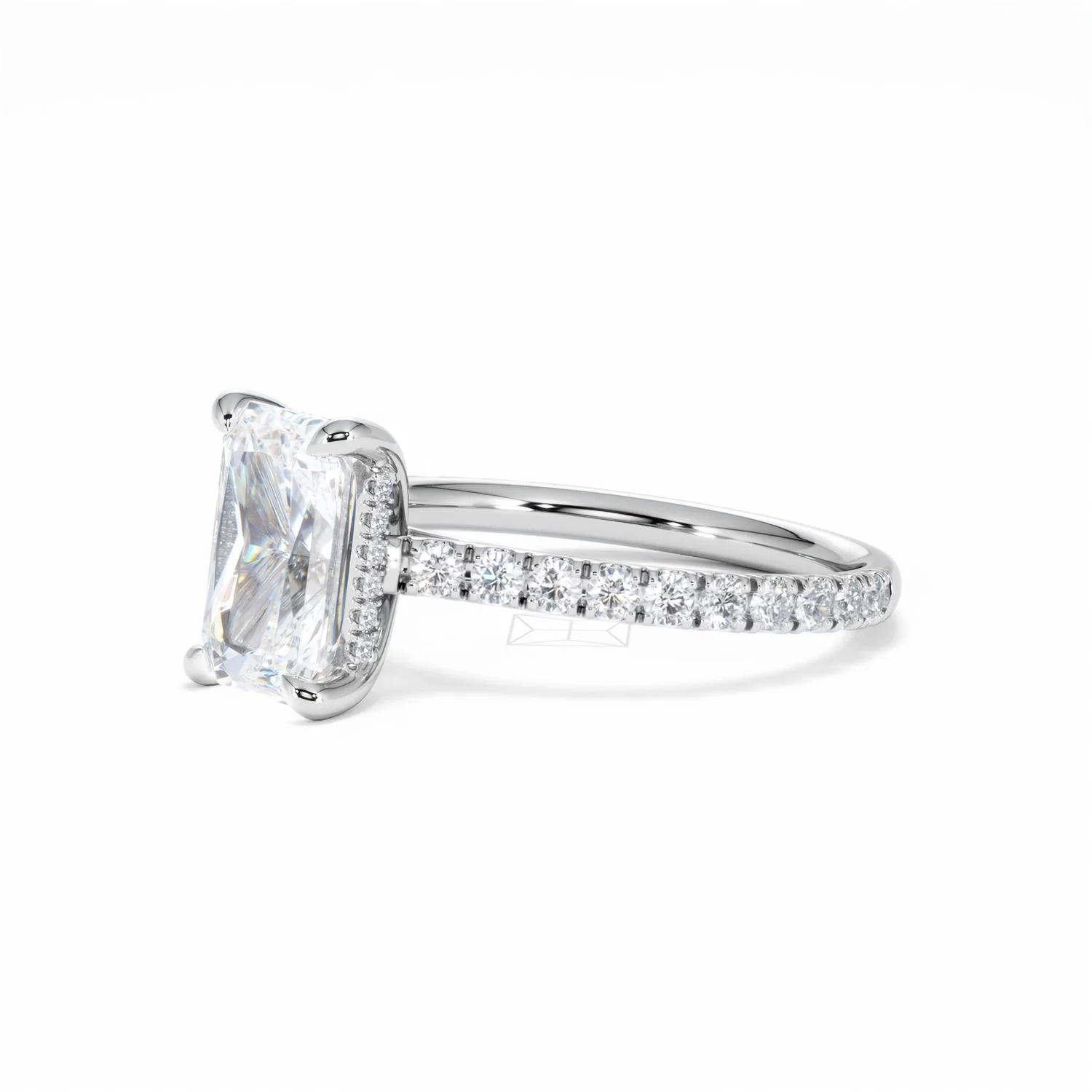 Amora Radiant 2.00ct Hidden Halo Lab Diamond Engagement Ring With Side Stones Set in 18K White Gold - Image 78