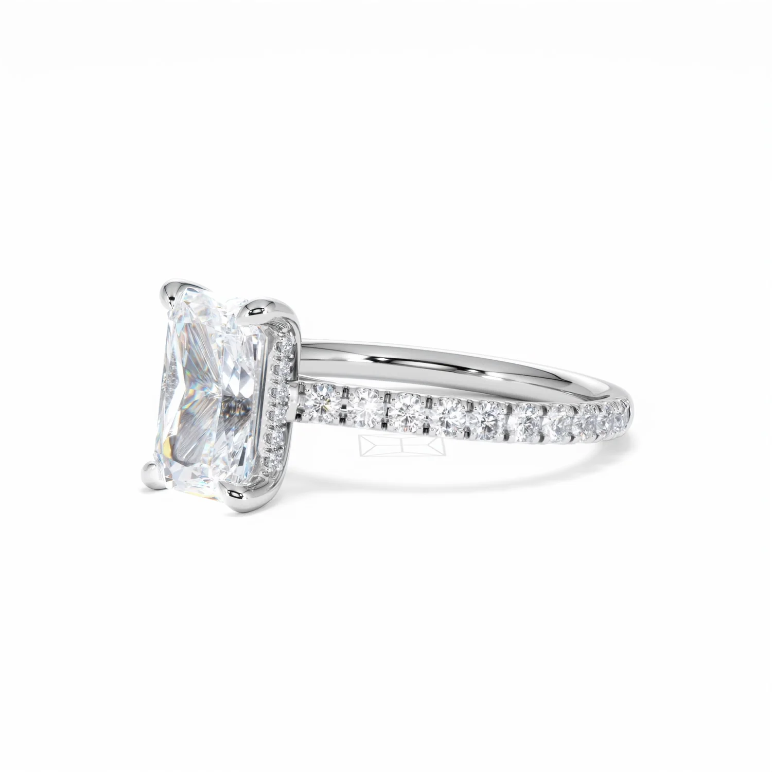 Amora Radiant 2.00ct Hidden Halo Lab Diamond Engagement Ring With Side Stones Set in 18K White Gold - Image 79