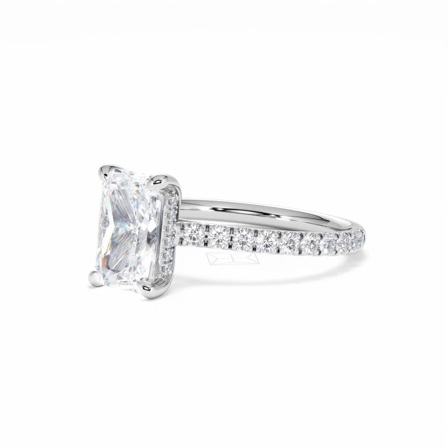 Amora Radiant 2.00ct Hidden Halo Lab Diamond Engagement Ring With Side Stones Set in 18K White Gold - Image 80