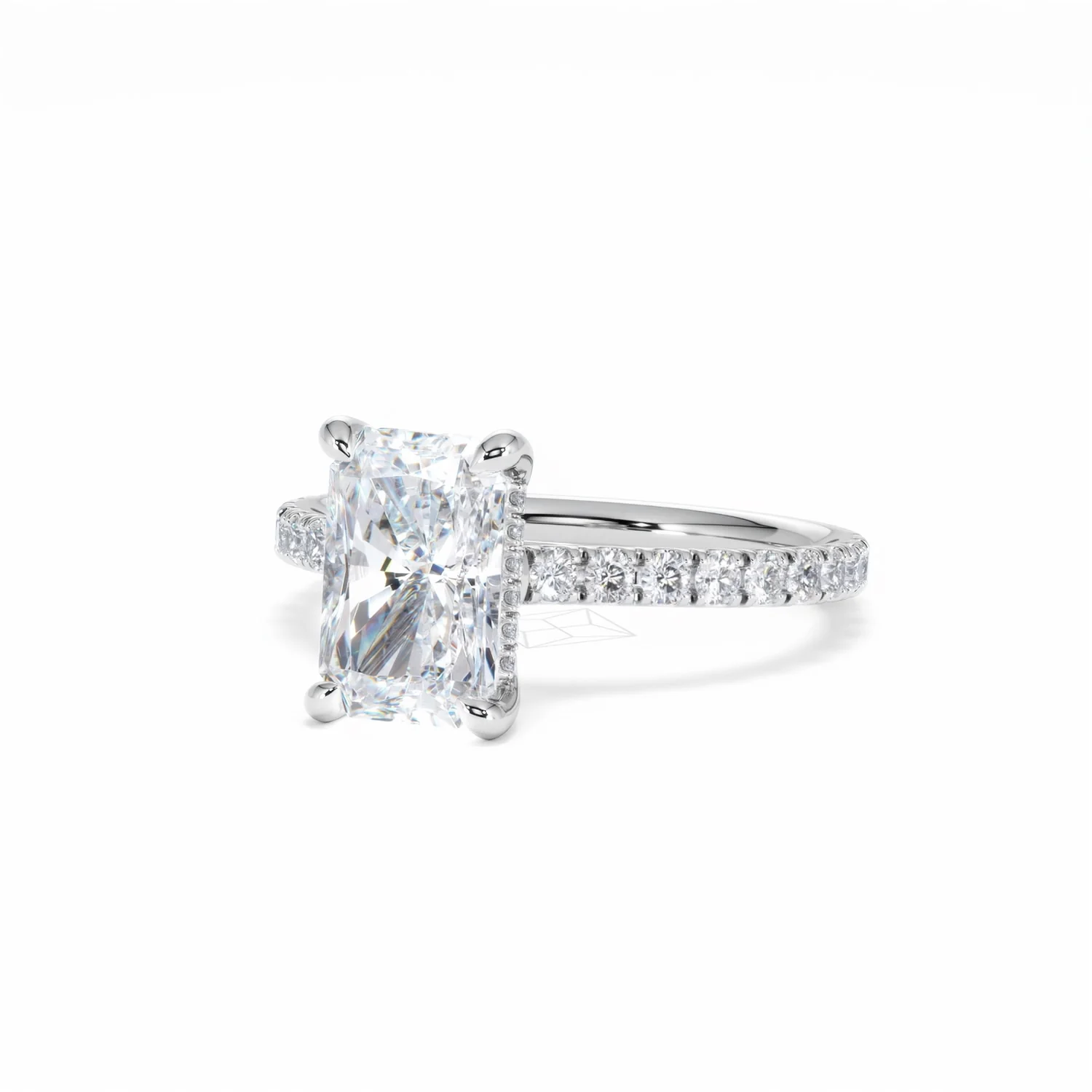 Amora Radiant 2.00ct Hidden Halo Lab Diamond Engagement Ring With Side Stones Set in 18K White Gold - Image 84