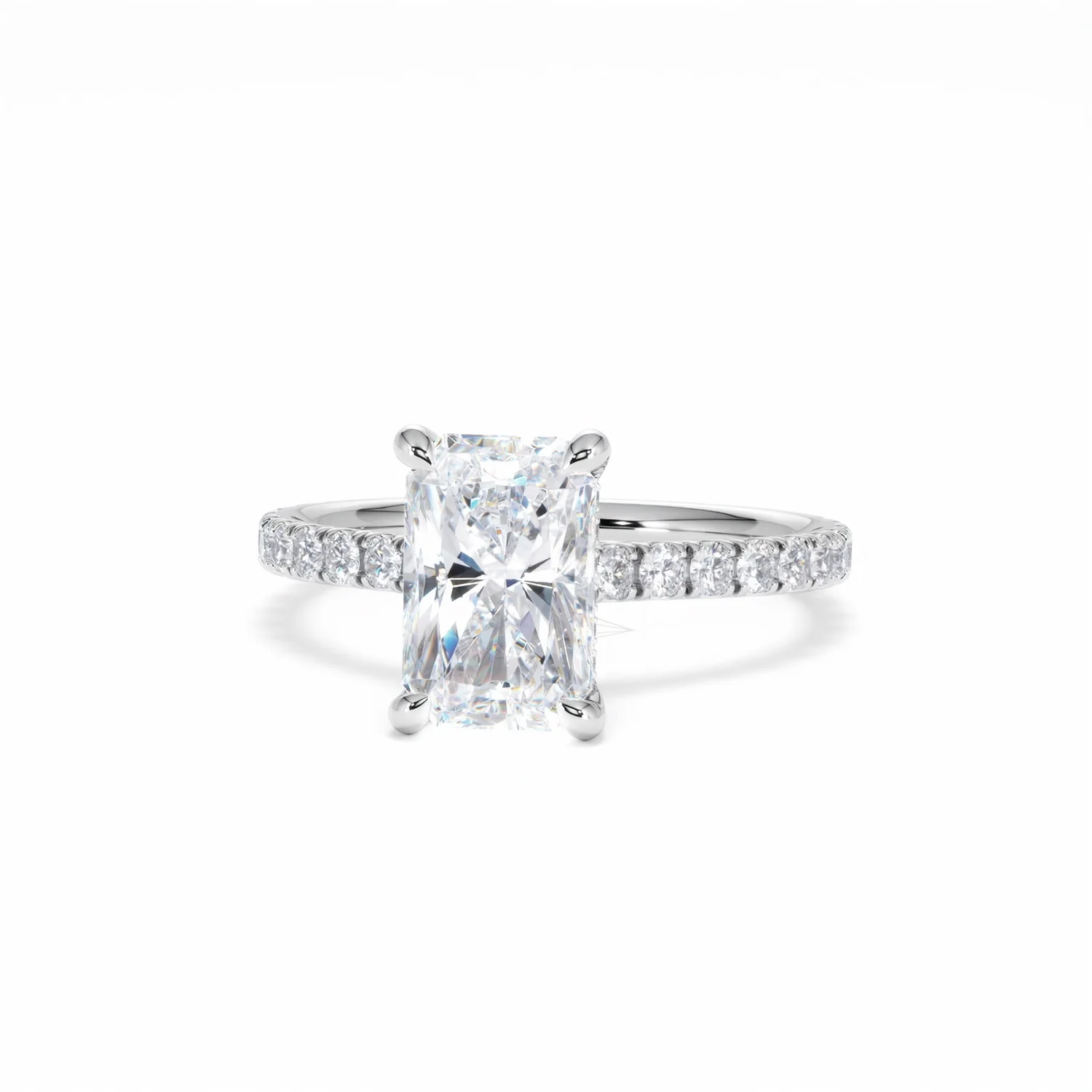 Amora Radiant 2.00ct Hidden Halo Lab Diamond Engagement Ring With Side Stones Set in 18K White Gold - Image 87