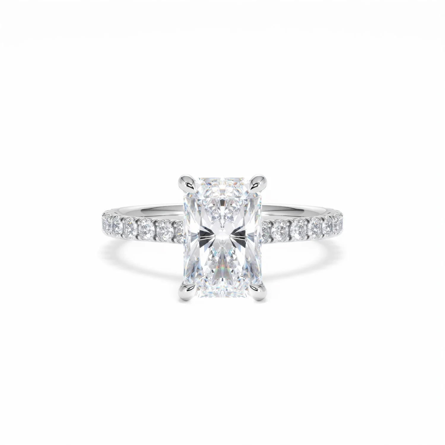Amora Radiant 2.00ct Hidden Halo Lab Diamond Engagement Ring With Side Stones Set in 18K White Gold - Image 9