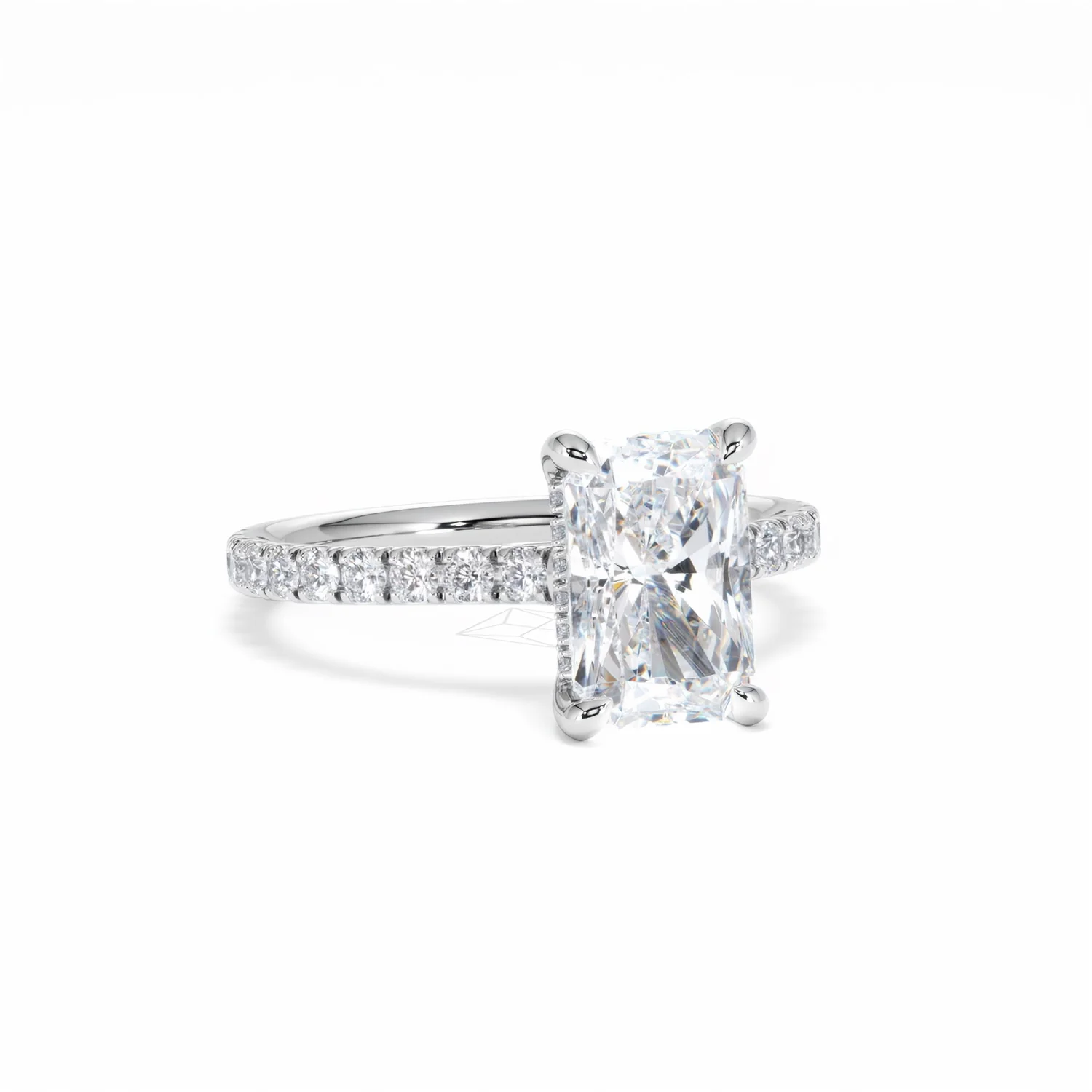 Amora Radiant 2.00ct Hidden Halo Lab Diamond Engagement Ring With Side Stones Set in Platinum - Image 14