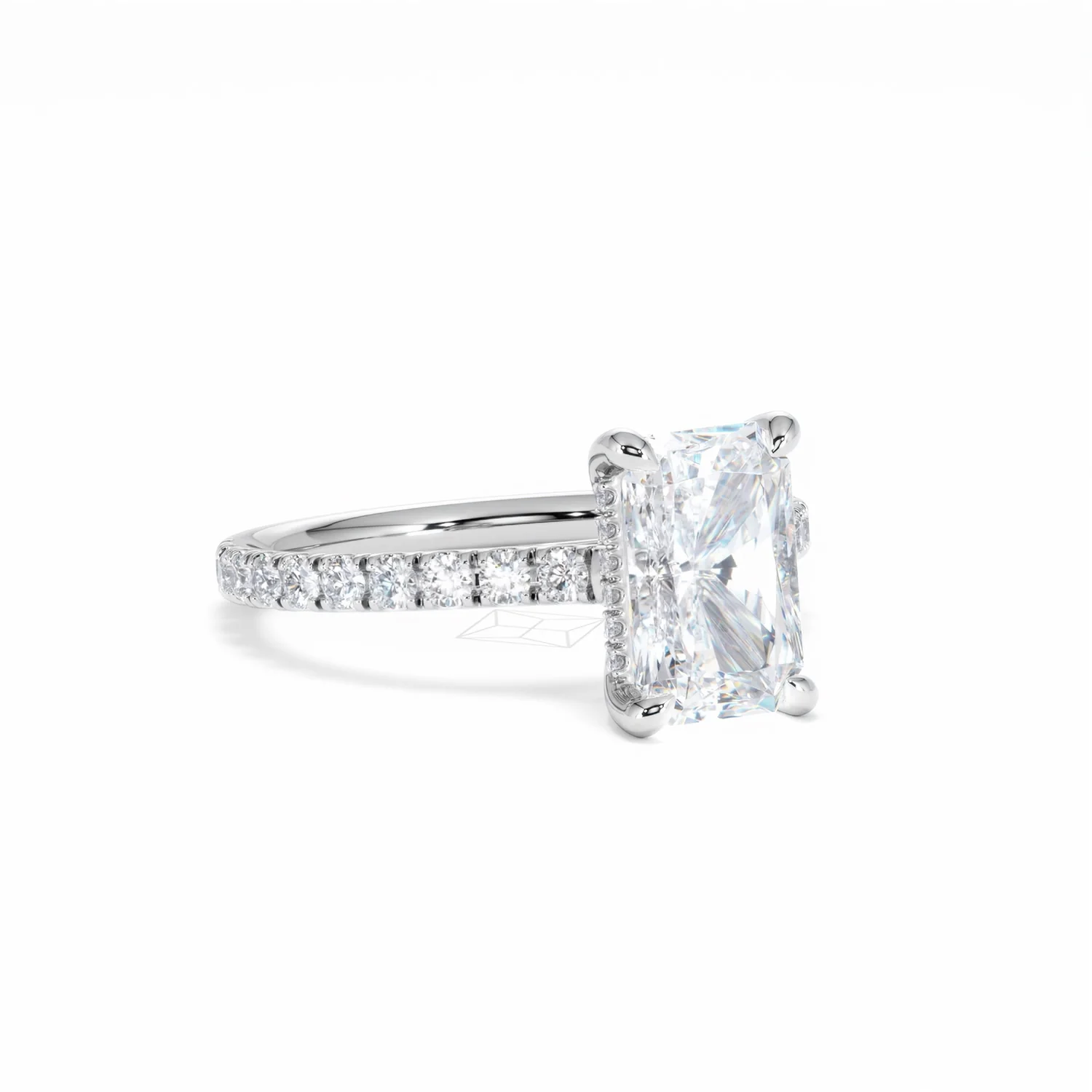 Amora Radiant 2.00ct Hidden Halo Lab Diamond Engagement Ring With Side Stones Set in Platinum - Image 16