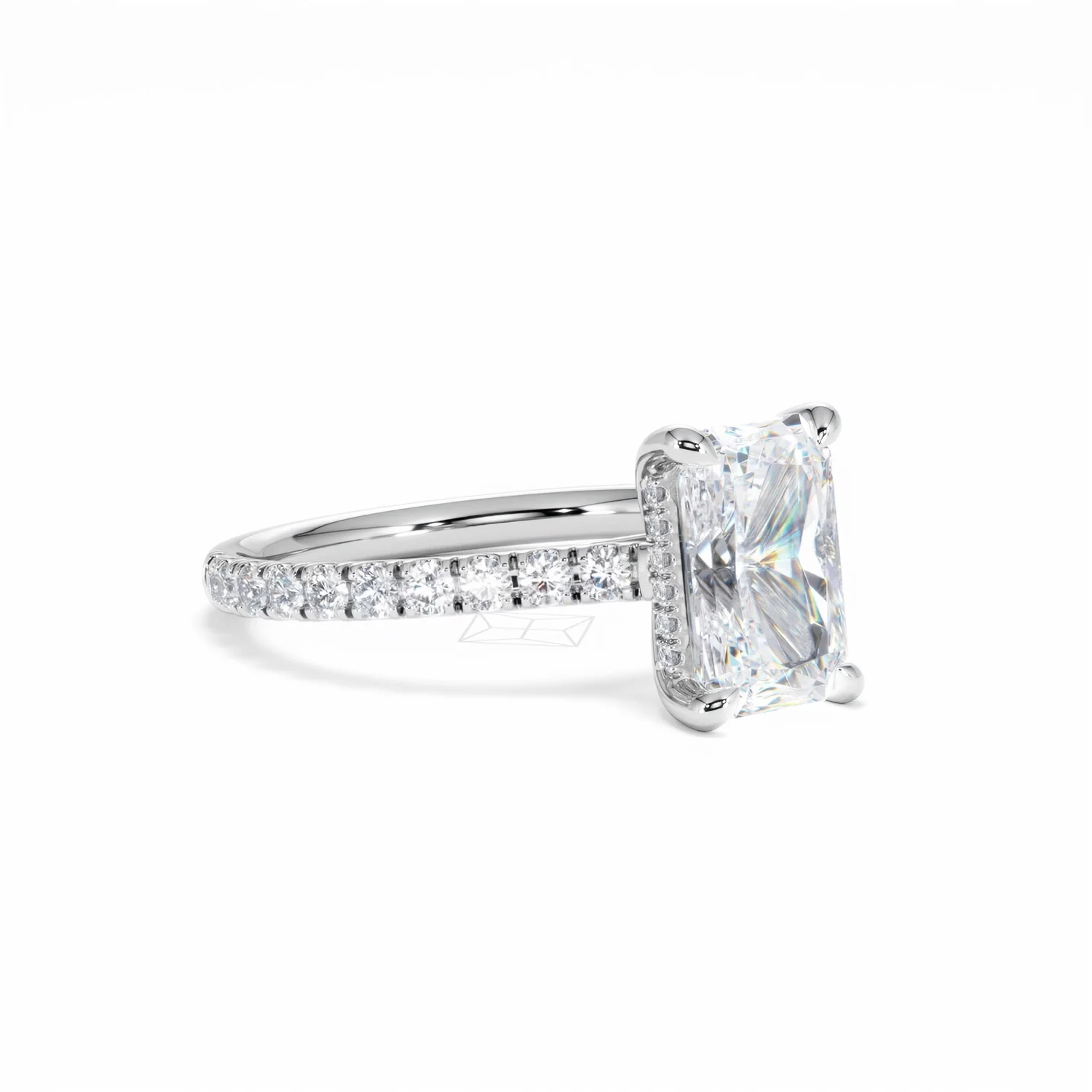 Amora Radiant 2.00ct Hidden Halo Lab Diamond Engagement Ring With Side Stones Set in Platinum - Image 18