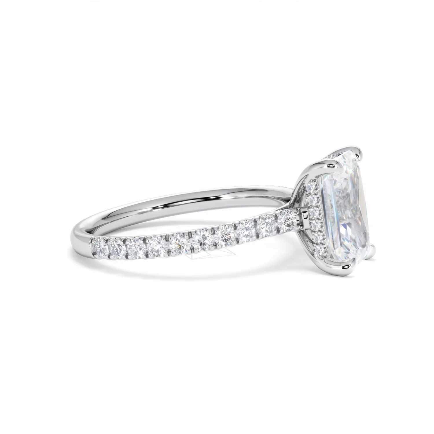 Amora Radiant 2.00ct Hidden Halo Lab Diamond Engagement Ring With Side Stones Set in Platinum - Image 25