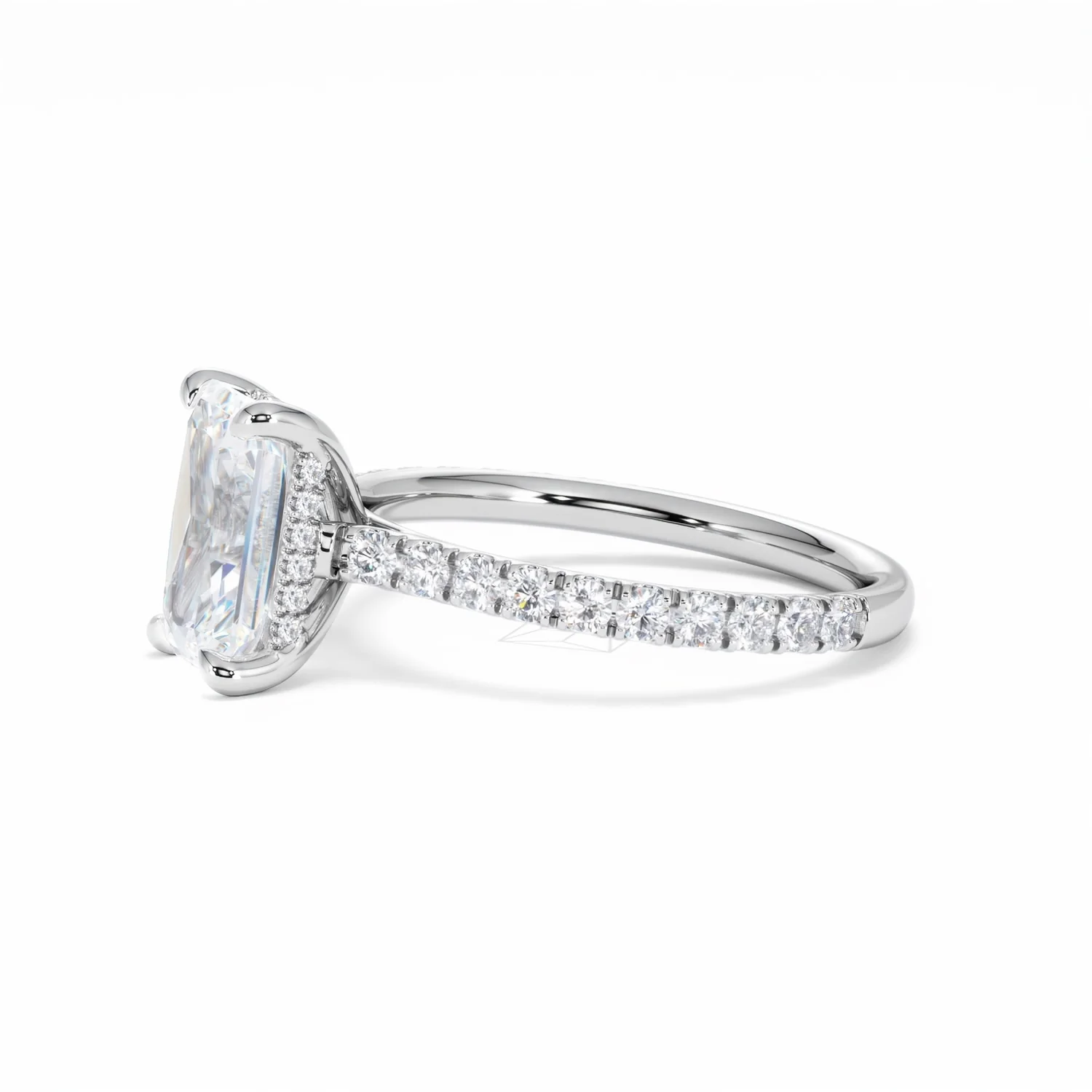 Amora Radiant 2.00ct Hidden Halo Lab Diamond Engagement Ring With Side Stones Set in Platinum - Image 75