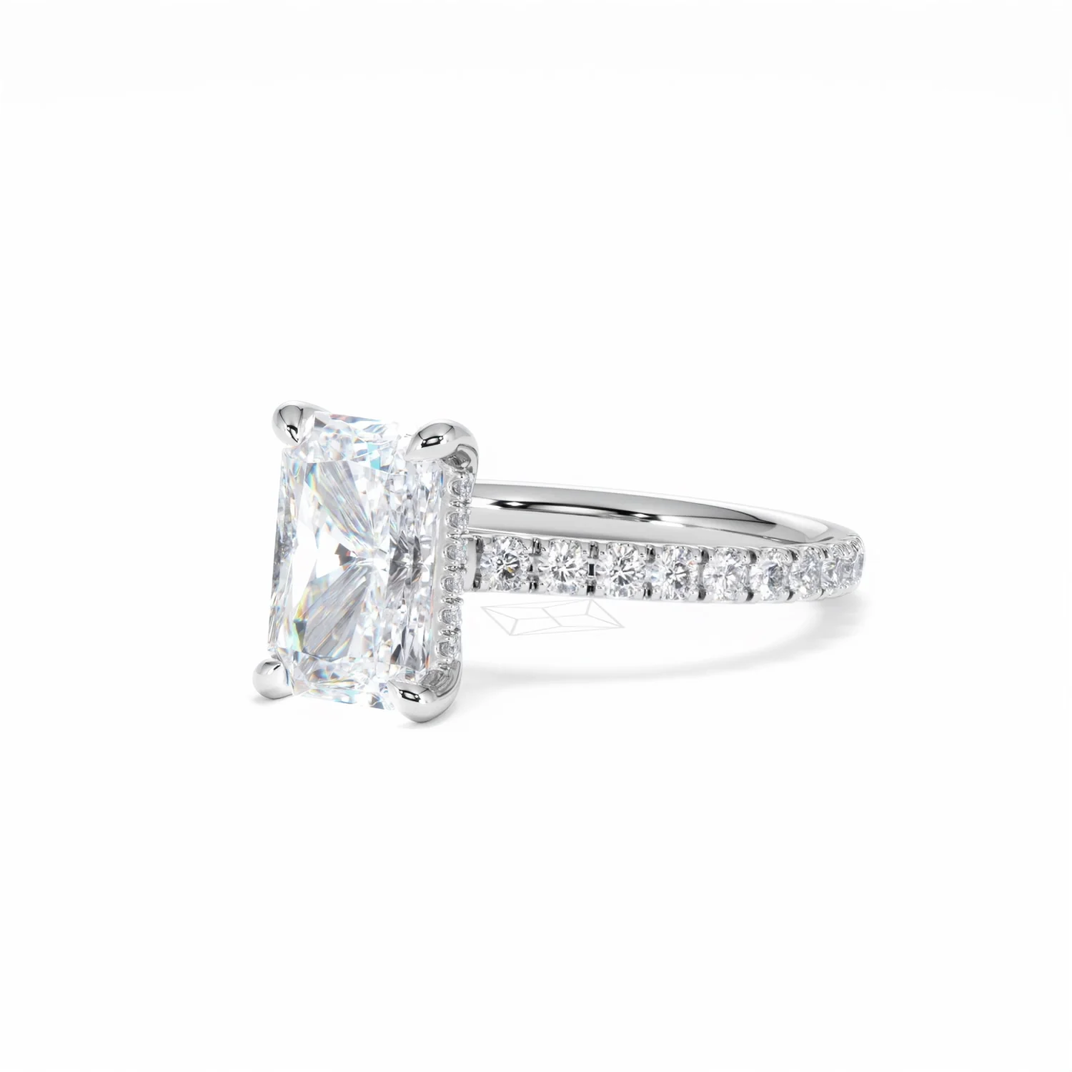 Amora Radiant 2.00ct Hidden Halo Lab Diamond Engagement Ring With Side Stones Set in Platinum - Image 83