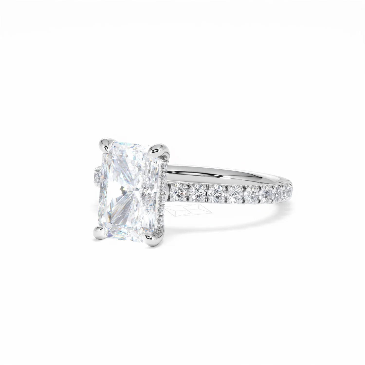 Amora Radiant 2.00ct Hidden Halo Lab Diamond Engagement Ring With Side Stones Set in Platinum - Image 84