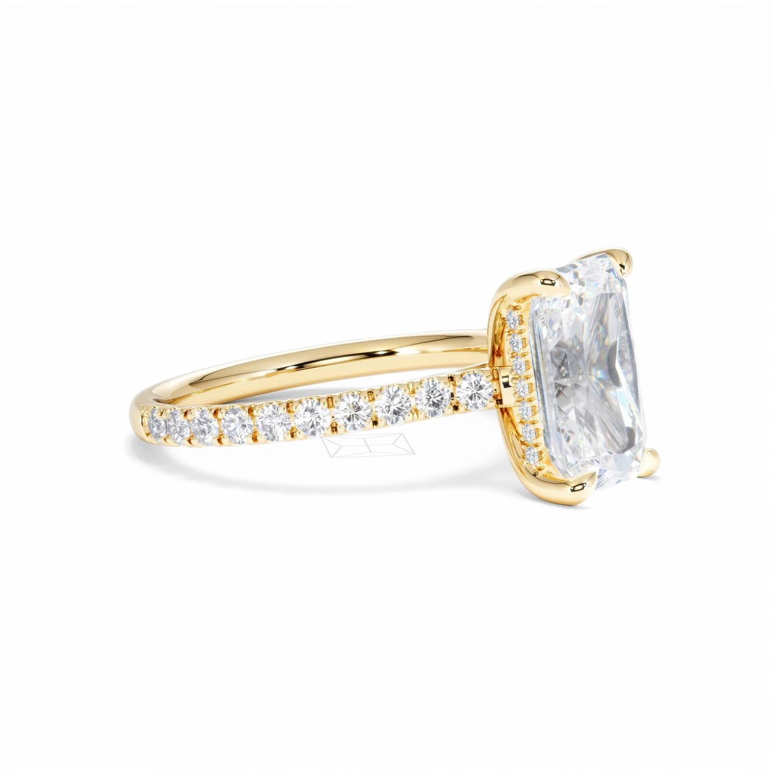 Amora Radiant 3.00ct Hidden Halo Lab Diamond Engagement Ring With Side Stones Set in 18K Gold - Image 22