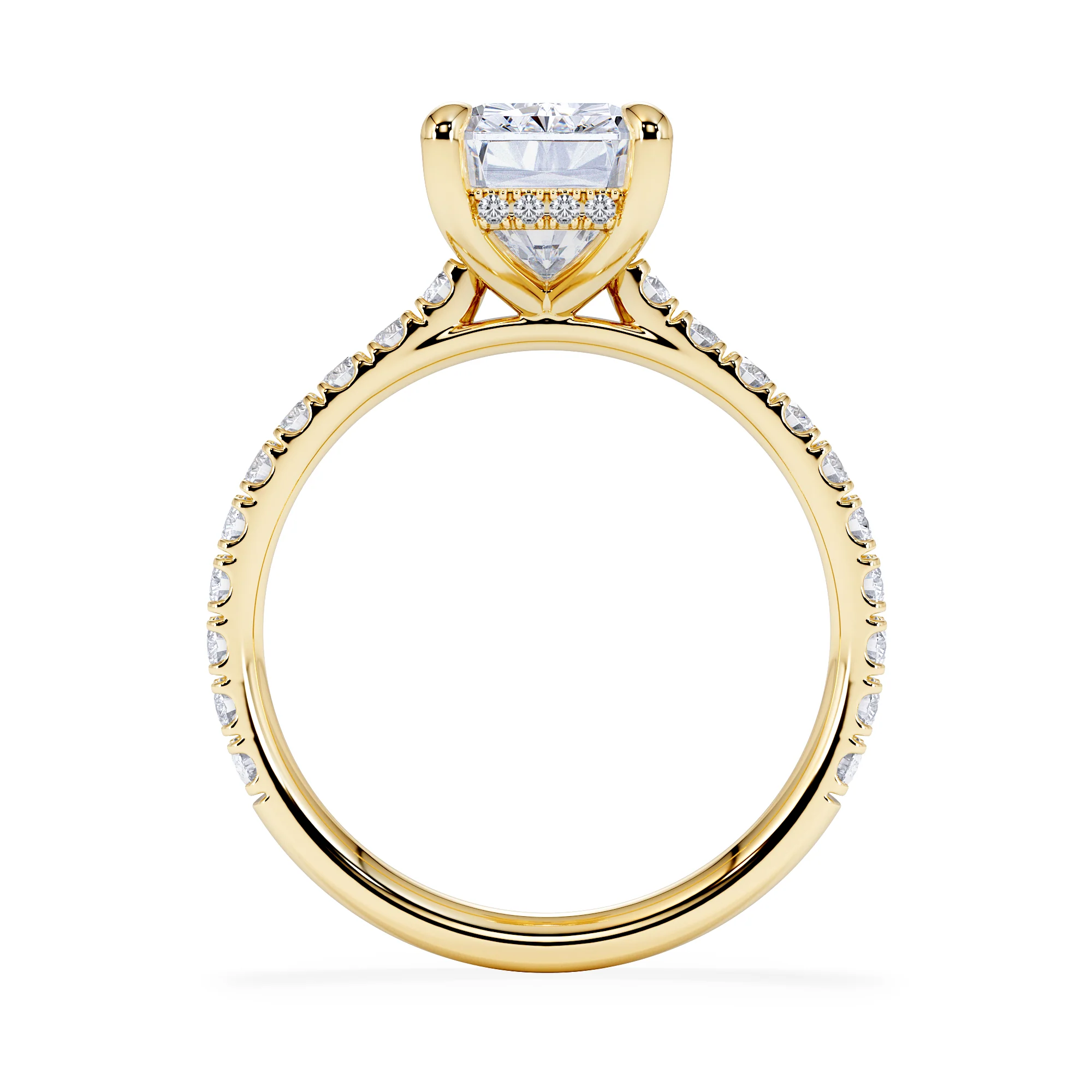 Amora Radiant 3.00ct Hidden Halo Lab Diamond Engagement Ring With Side Stones Set in 18K Gold - Image 3