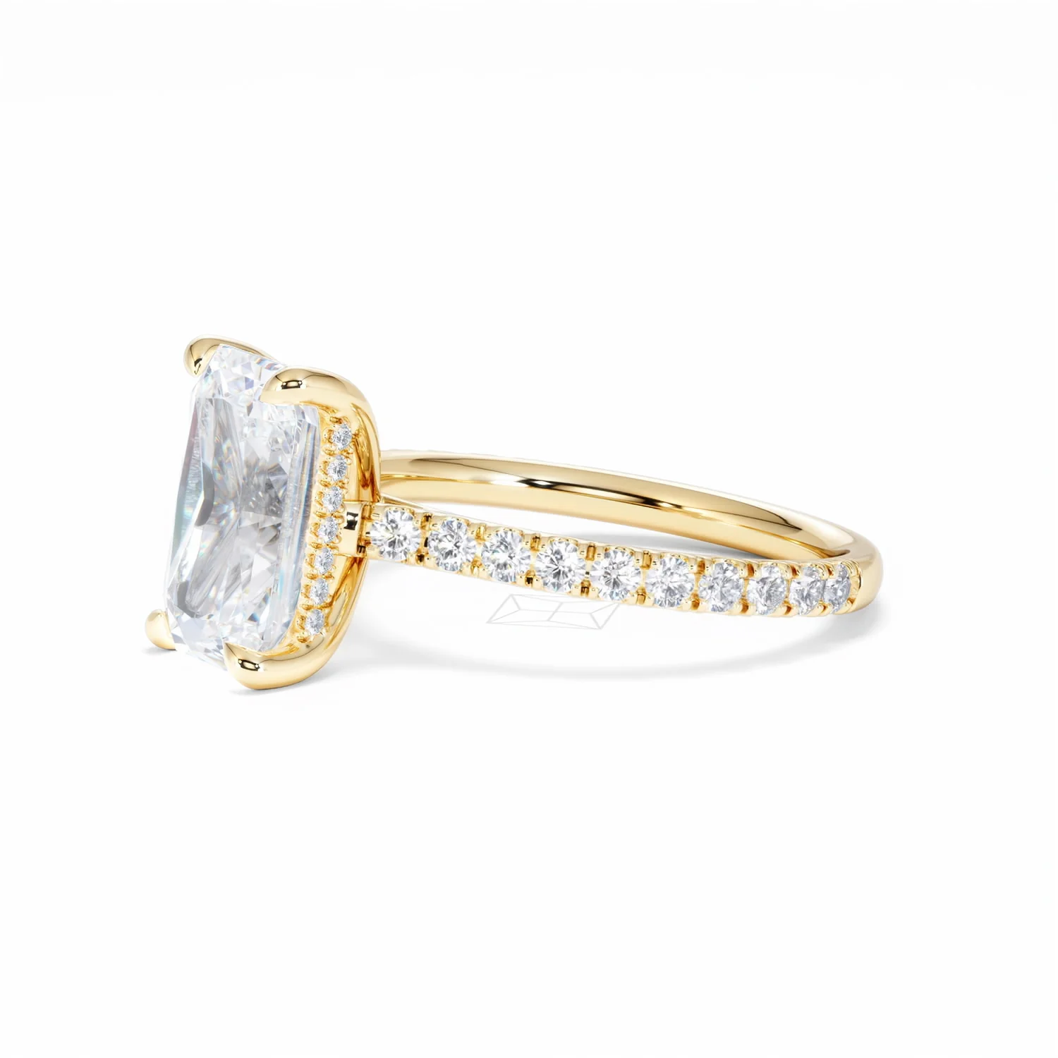 Amora Radiant 3.00ct Hidden Halo Lab Diamond Engagement Ring With Side Stones Set in 18K Gold - Image 77