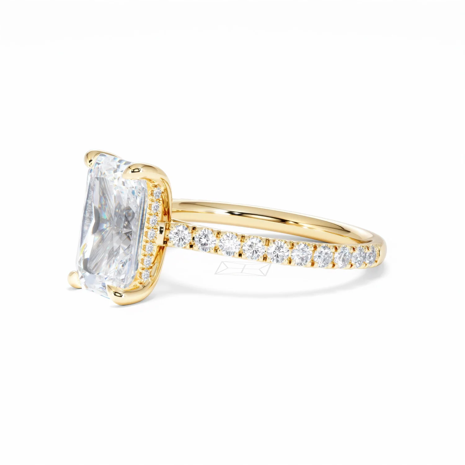 Amora Radiant 3.00ct Hidden Halo Lab Diamond Engagement Ring With Side Stones Set in 18K Gold - Image 78