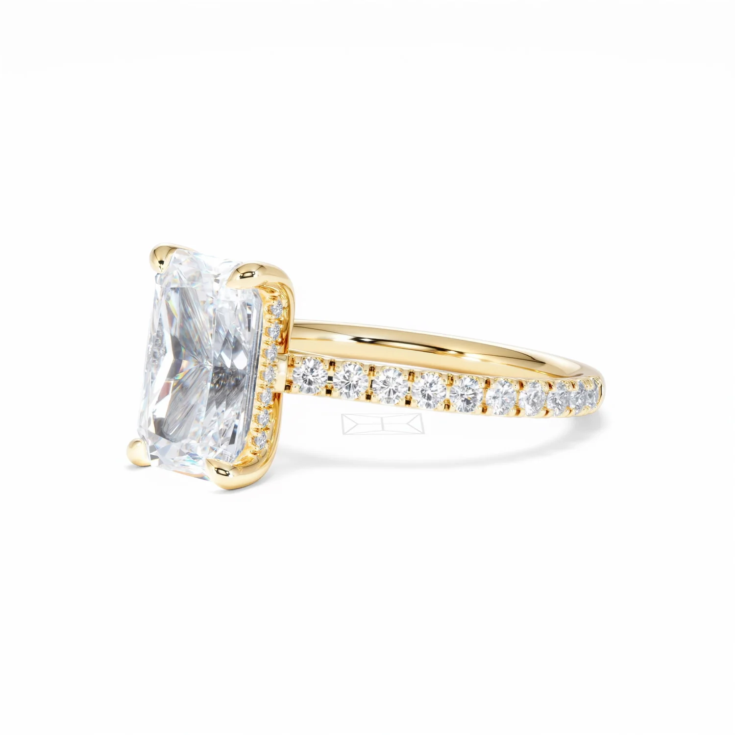 Amora Radiant 3.00ct Hidden Halo Lab Diamond Engagement Ring With Side Stones Set in 18K Gold - Image 80