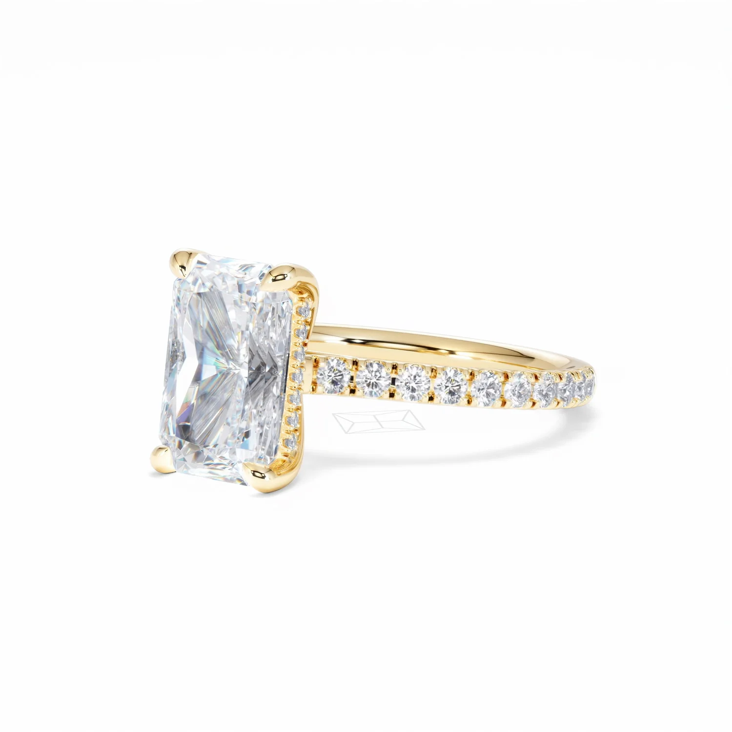 Amora Radiant 3.00ct Hidden Halo Lab Diamond Engagement Ring With Side Stones Set in 18K Gold - Image 82