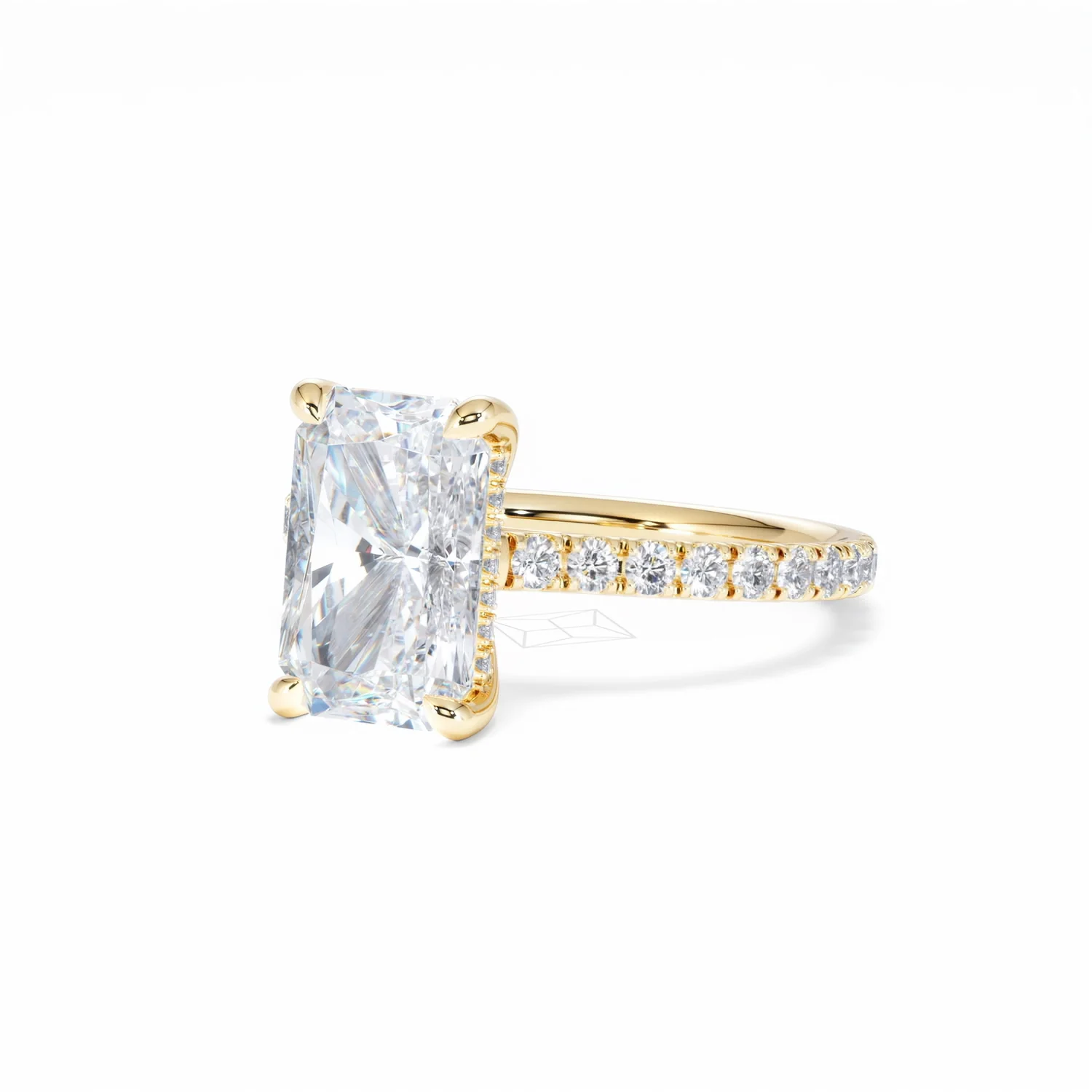 Amora Radiant 3.00ct Hidden Halo Lab Diamond Engagement Ring With Side Stones Set in 18K Gold - Image 84