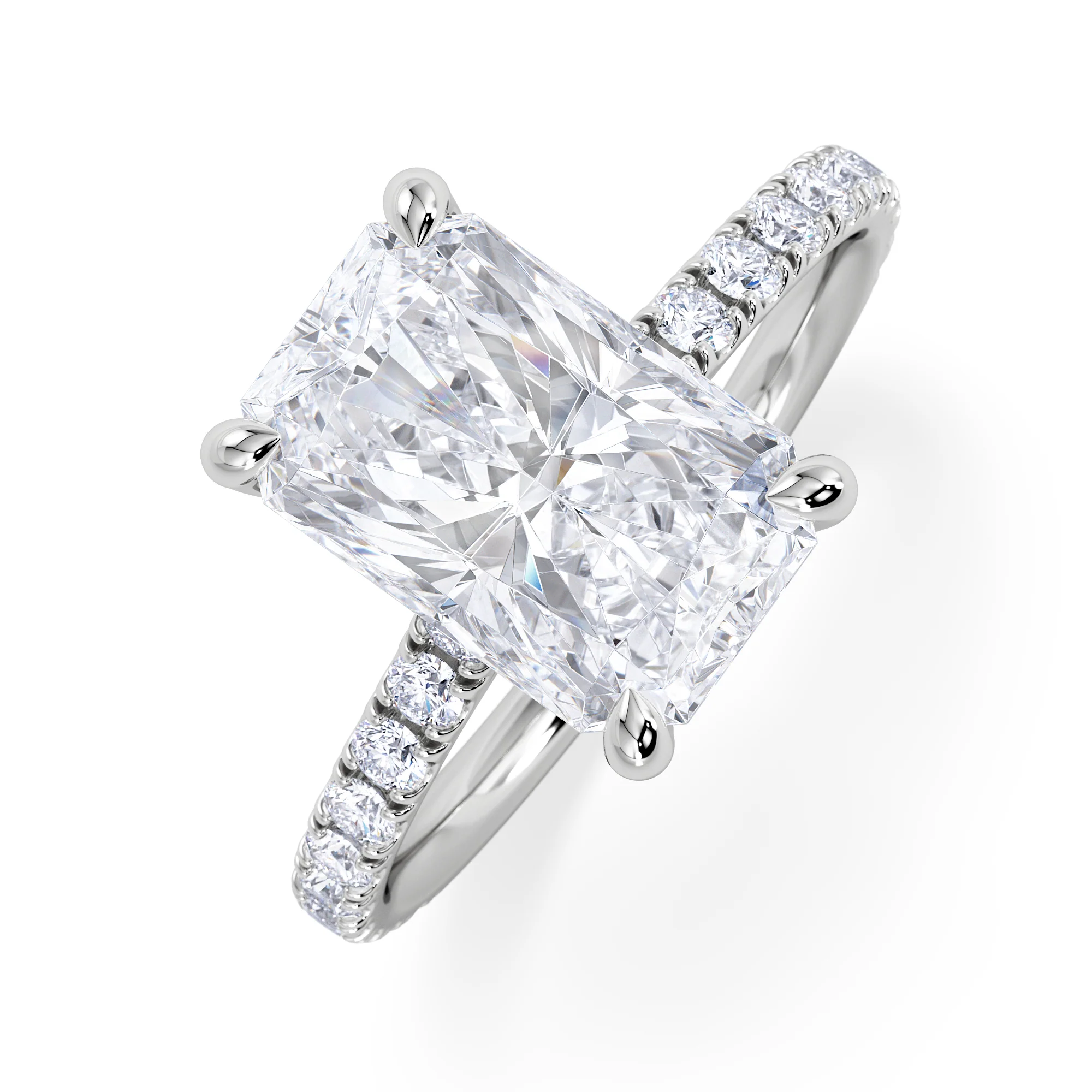 Amora Radiant 3.00ct Hidden Halo Lab Diamond Engagement Ring With Side Stones Set in 18K White Gold