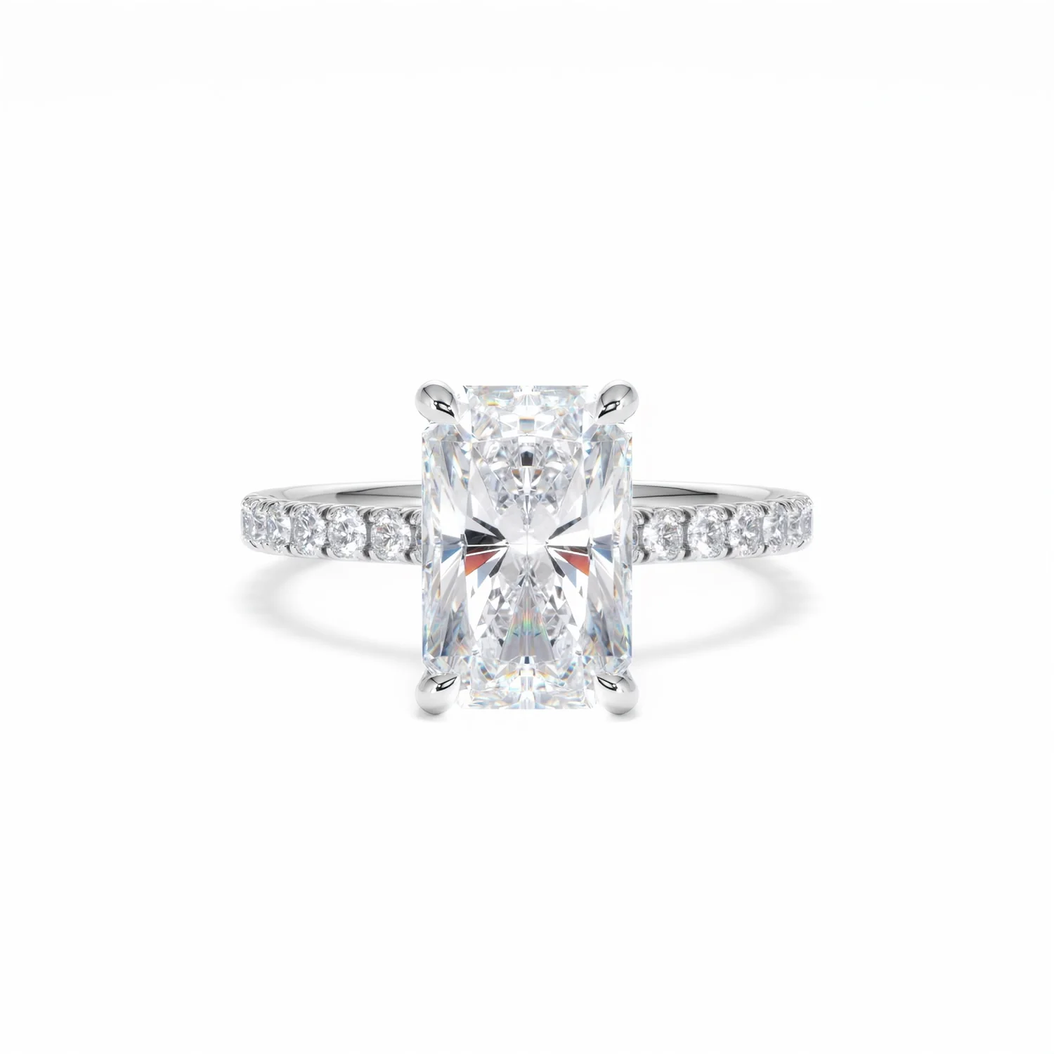 Amora Radiant 3.00ct Hidden Halo Lab Diamond Engagement Ring With Side Stones Set in 18K White Gold - Image 10