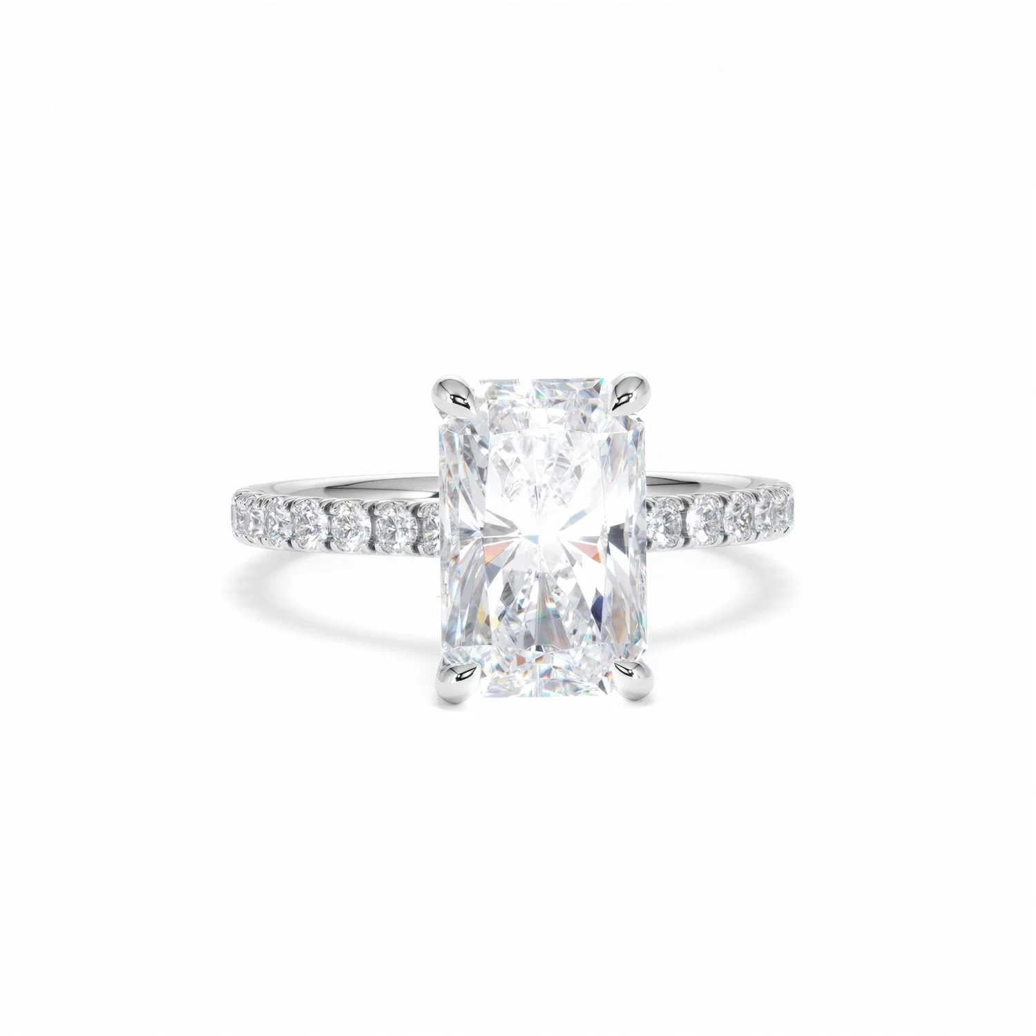 Amora Radiant 3.00ct Hidden Halo Lab Diamond Engagement Ring With Side Stones Set in 18K White Gold - Image 11