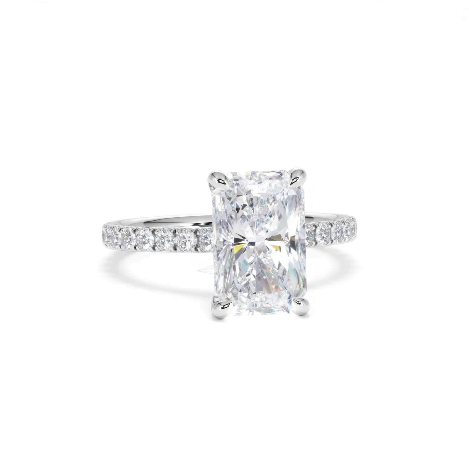 Amora Radiant 3.00ct Hidden Halo Lab Diamond Engagement Ring With Side Stones Set in 18K White Gold - Image 12