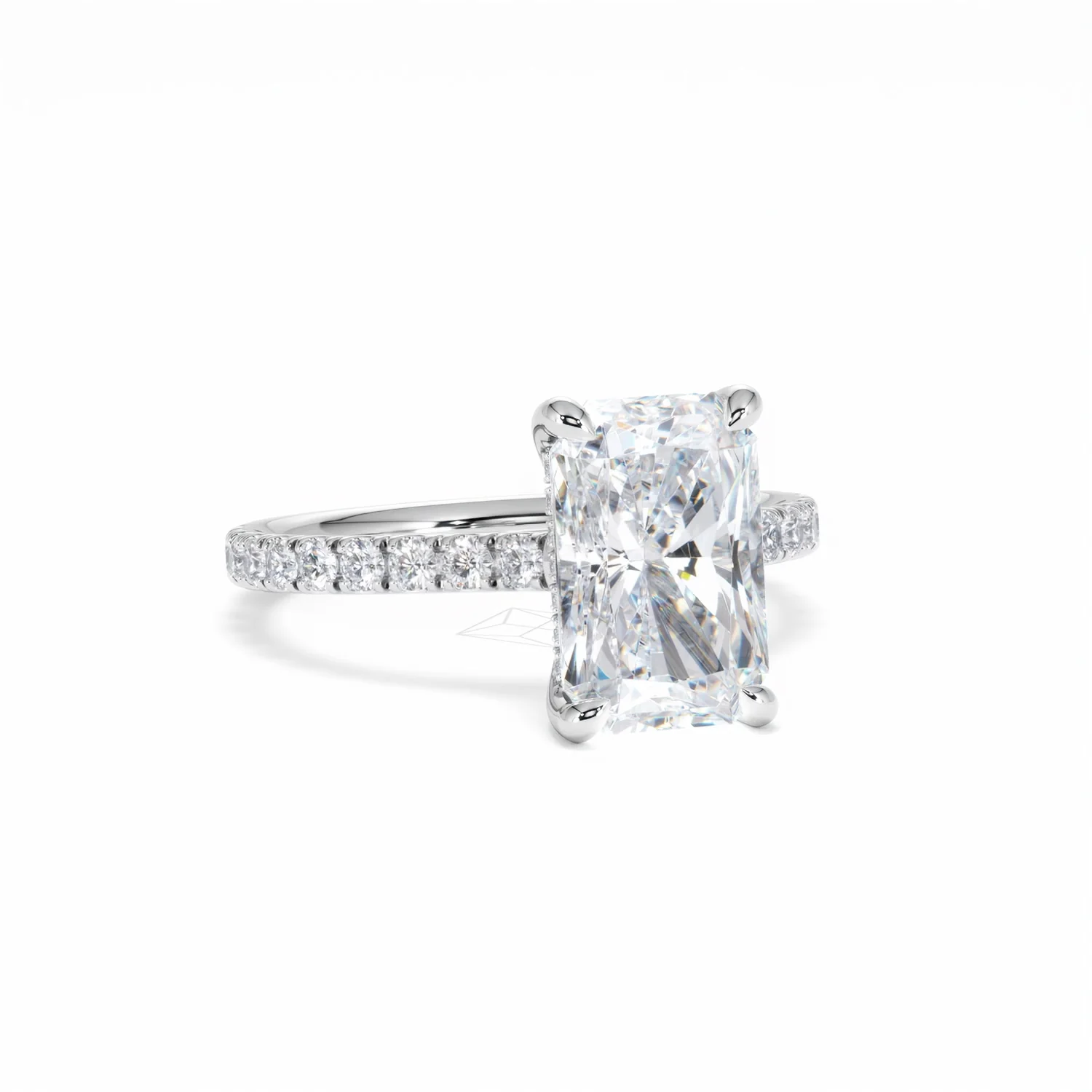 Amora Radiant 3.00ct Hidden Halo Lab Diamond Engagement Ring With Side Stones Set in 18K White Gold - Image 14