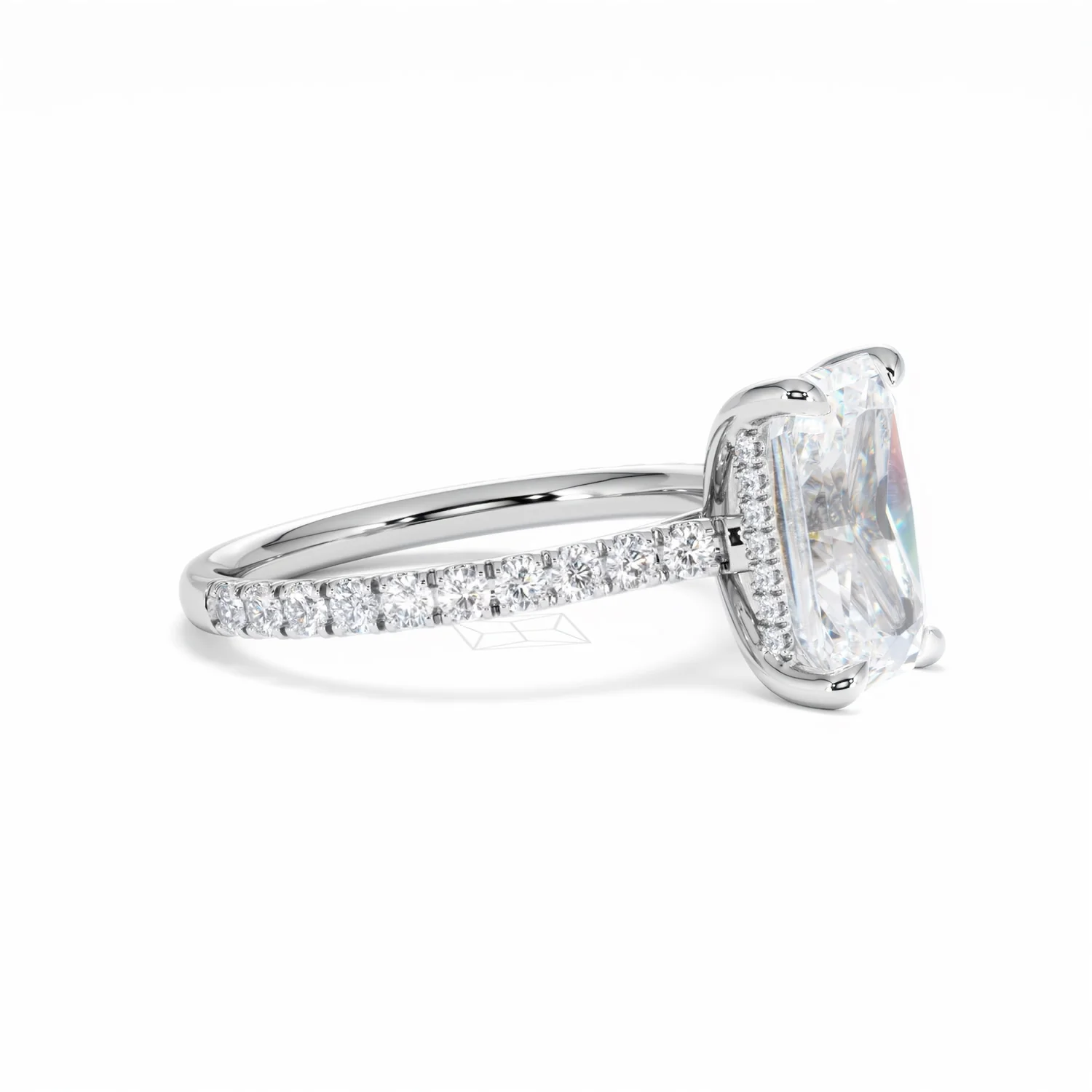 Amora Radiant 3.00ct Hidden Halo Lab Diamond Engagement Ring With Side Stones Set in 18K White Gold - Image 23