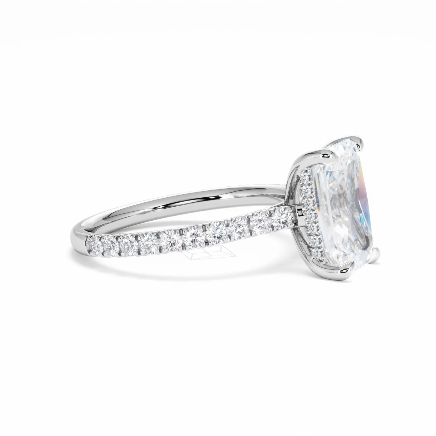Amora Radiant 3.00ct Hidden Halo Lab Diamond Engagement Ring With Side Stones Set in 18K White Gold - Image 24
