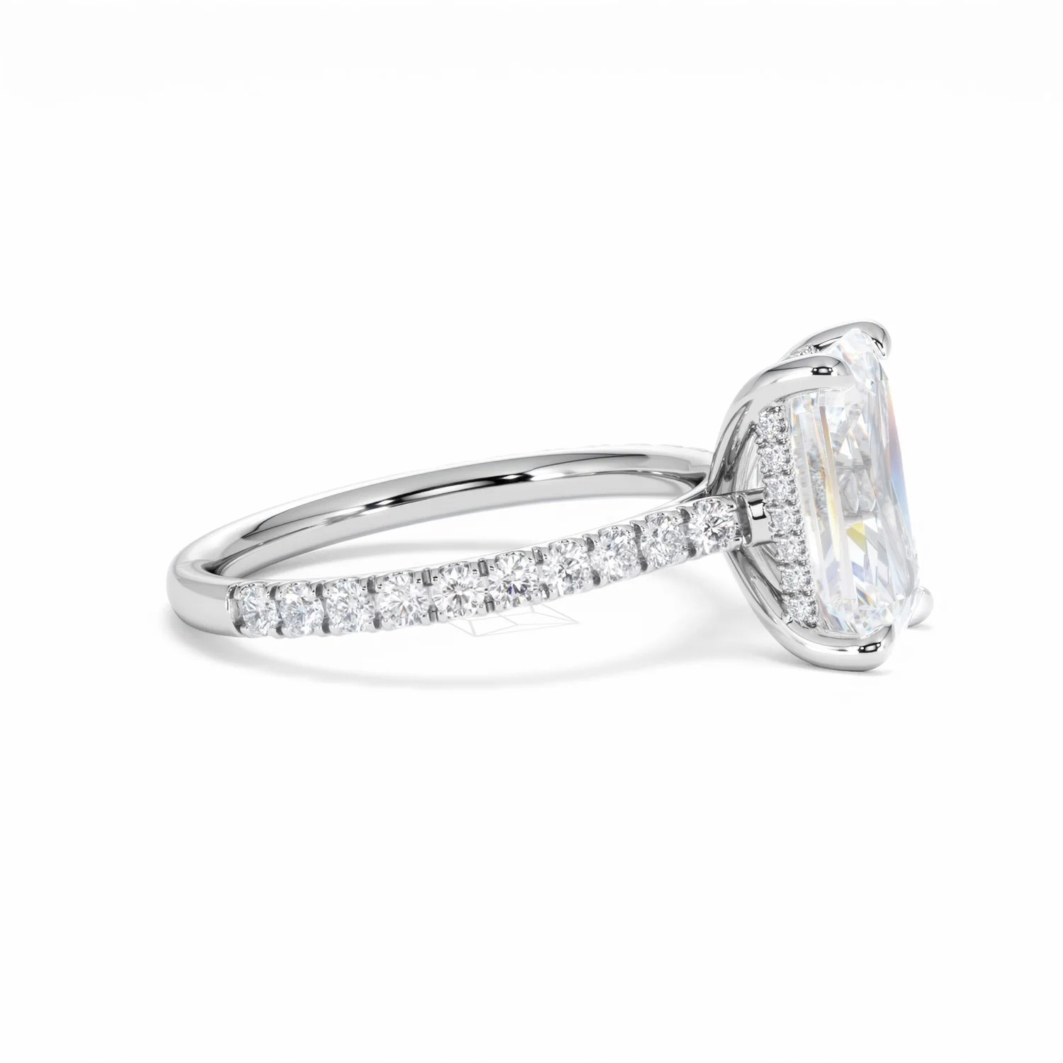Amora Radiant 3.00ct Hidden Halo Lab Diamond Engagement Ring With Side Stones Set in 18K White Gold - Image 26