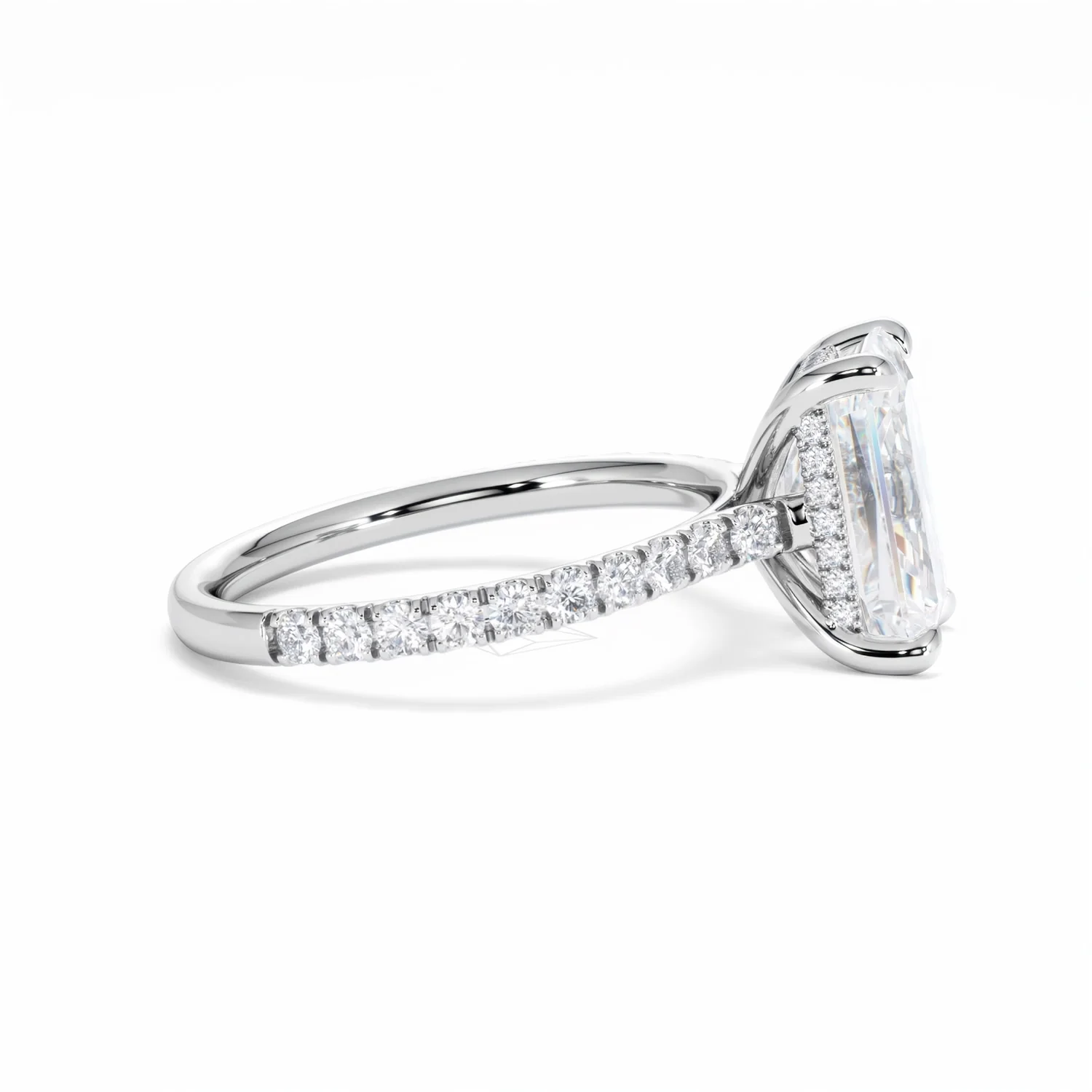 Amora Radiant 3.00ct Hidden Halo Lab Diamond Engagement Ring With Side Stones Set in 18K White Gold - Image 28